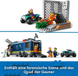 LEGO City Ciężarówka policyjna z laboratorium, quad policyjny i zabawkowa ciężarówka dla dzieci, prezent dla chłopców i dziewcząt od 7 lat oraz 5 minifigurek — 2 policjantów, 1 naukowiec i 2 oszustów 60418 Zestawy do budowania Szukaj w sklepie LEGO