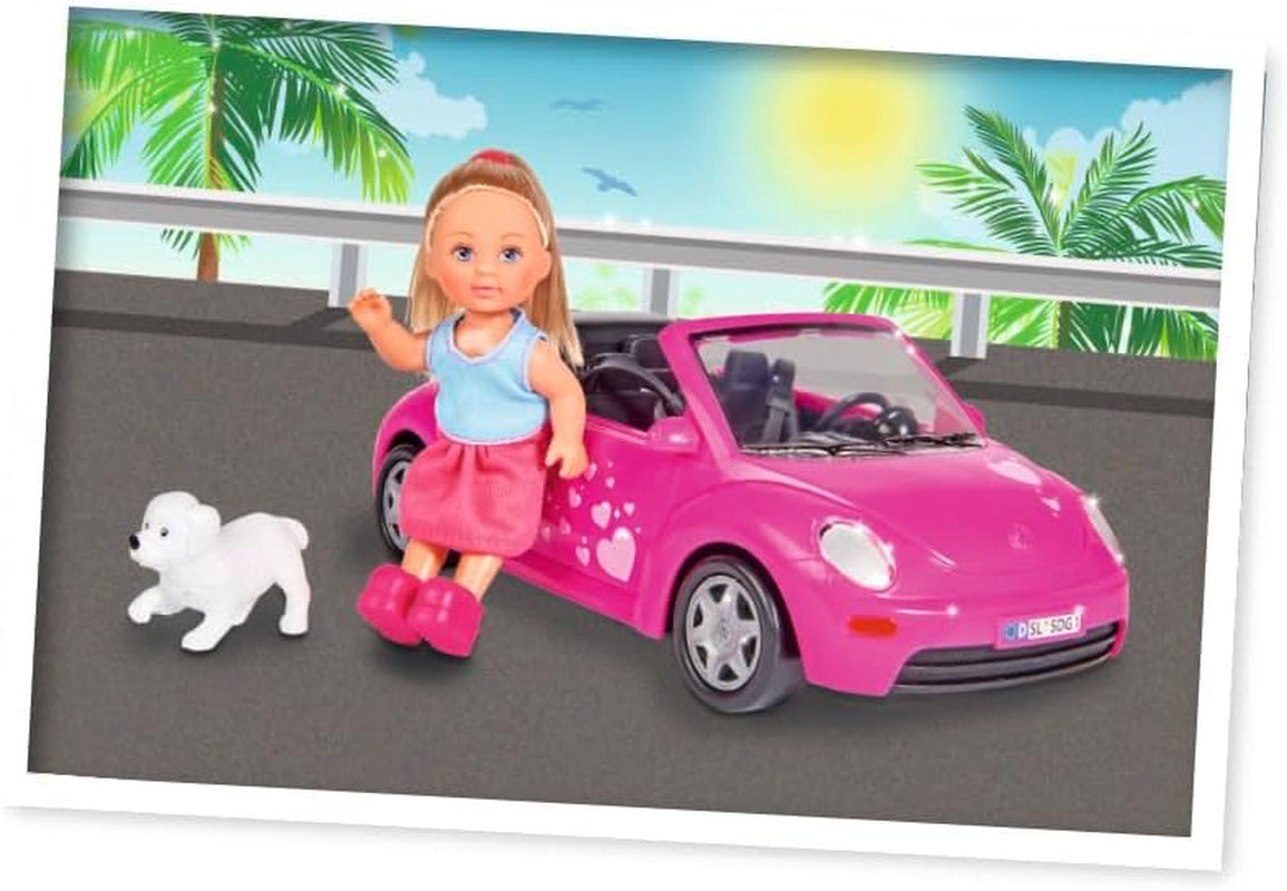 Simba 105731539 - Evi Love Beetle Evi's, Evi z samochodem, samochód: 22 cm, z psem, modną lalką, 12 cm, dla dzieci od 3 lat