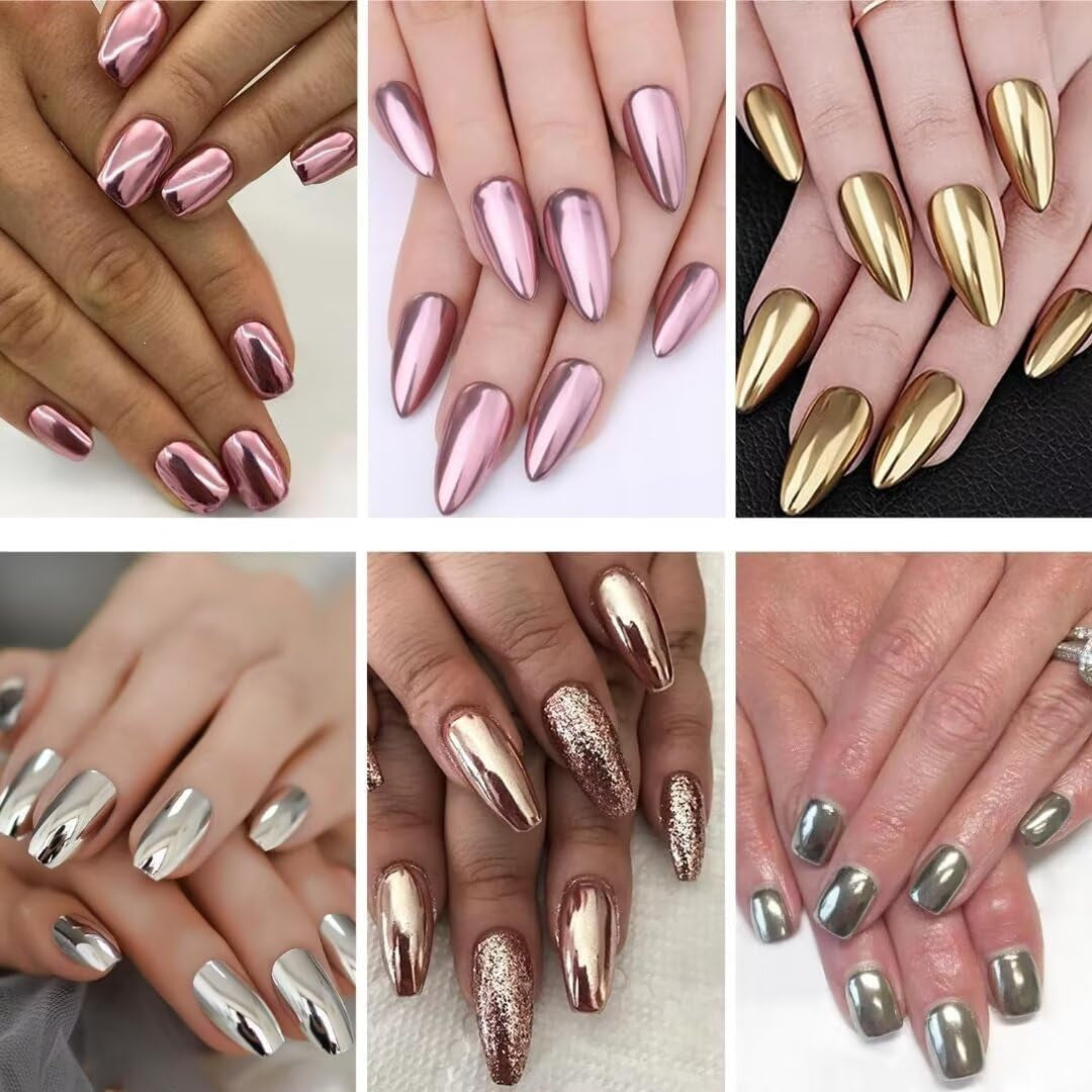BISHENGYF Proszek do paznokci w kolorze różowego złotaNeue Upgrade Grosse Kapazitä Chrom PulverSuper-Spiegeleffekt Metall Mirror Chrome Powder – Neonowy szklisty efekt perłowy Brokat Nagelkunst Pulver Für DIY Salon
