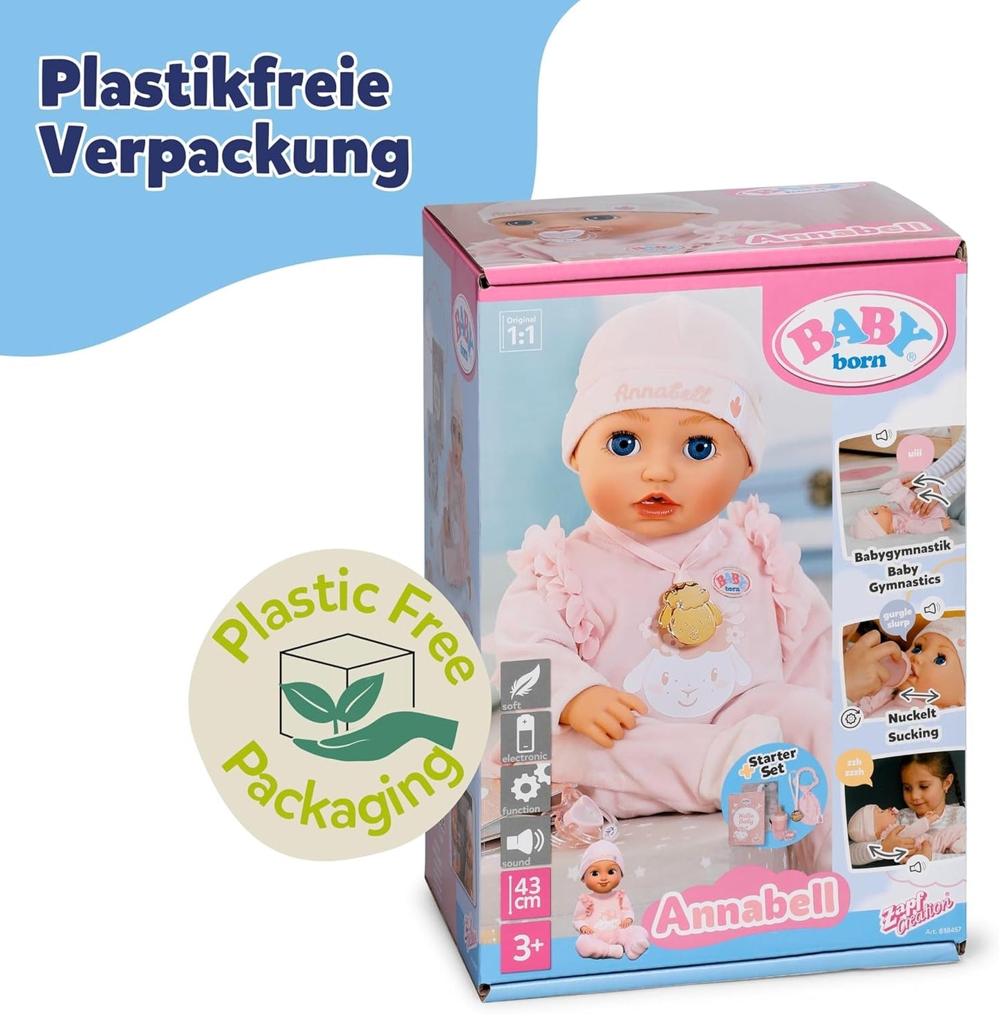 BABY Born Annabell 43 cm - Miękka lalka z 7 funkcjami elektronicznymi i dźwiękiem - Odpowiednia dla dzieci od 3 roku życia - Lalka zawiera akcesoria - Wymaga baterii