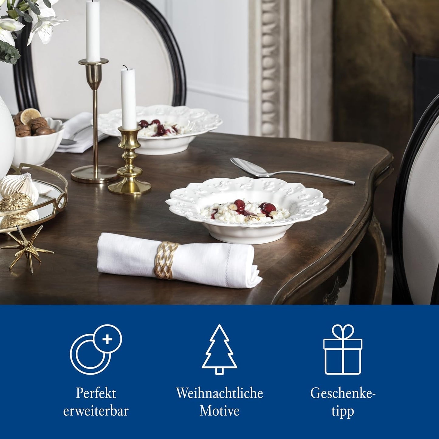 Villeroy & Boch Toy's Delight Royal Classic 12-częściowy zestaw naczyń obiadowych, można myć w zmywarce i używać w kuchence mikrofalowej, biały, talerze, zestaw naczyń obiadowych dla 4 osób, zastawa bożonarodzeniowa, zabawki, porcelana premium