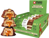 MaxiNutrition Kremowy wegański baton proteinowy z czekoladą, orzeszkami ziemnymi i karmelem 12x45g - wegański baton proteinowy, 18% białka, 8,3g w batonie, niska zawartość cukru (0,9g), bez dodatku cukru, bez sztucznych aromatów