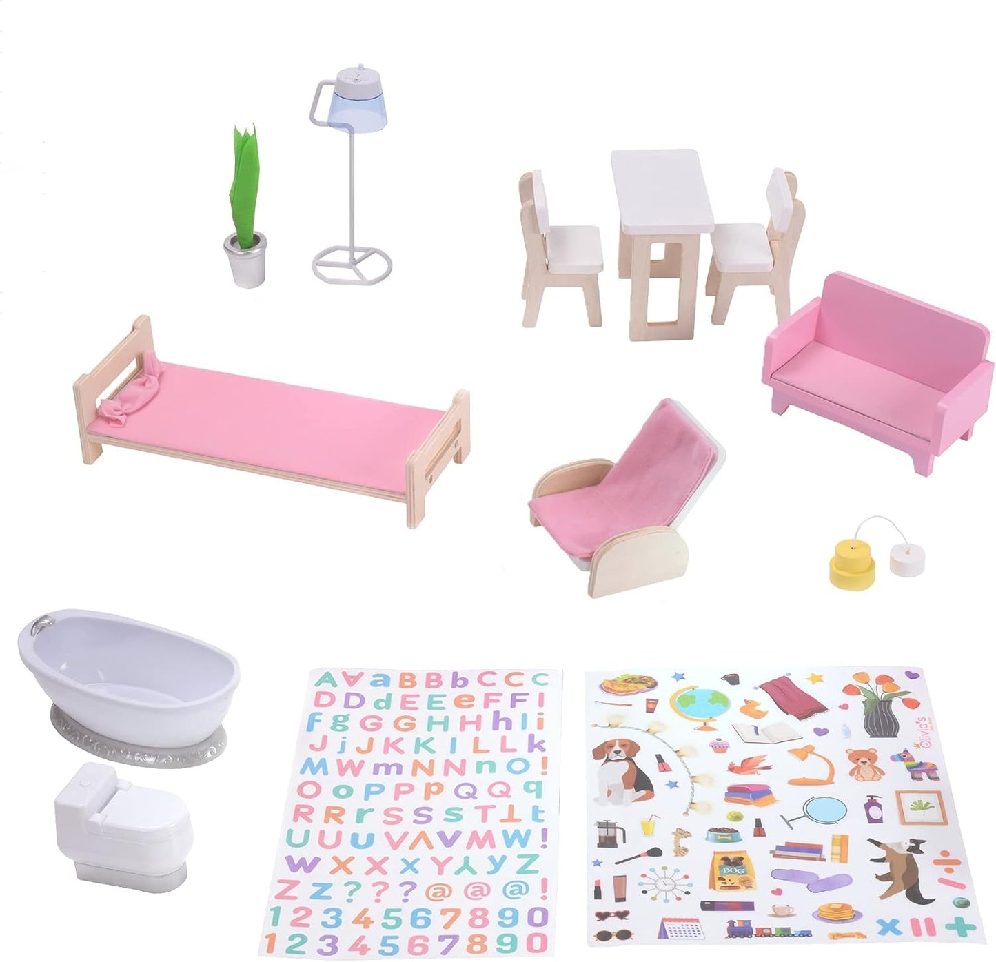 Mały świat Olivii Dreamland Farmhouse Kids Interaktywny drewniany domek dla lalek 3 piętra z 13 akcesoriami meblowymi dla lalek Biały TD-13632A Domki dla lalek Naty Shop