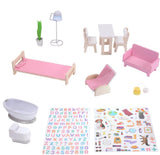 Mały świat Olivii Dreamland Farmhouse Kids Interaktywny drewniany domek dla lalek 3 piętra z 13 akcesoriami meblowymi dla lalek Biały TD-13632A Domki dla lalek Naty Shop