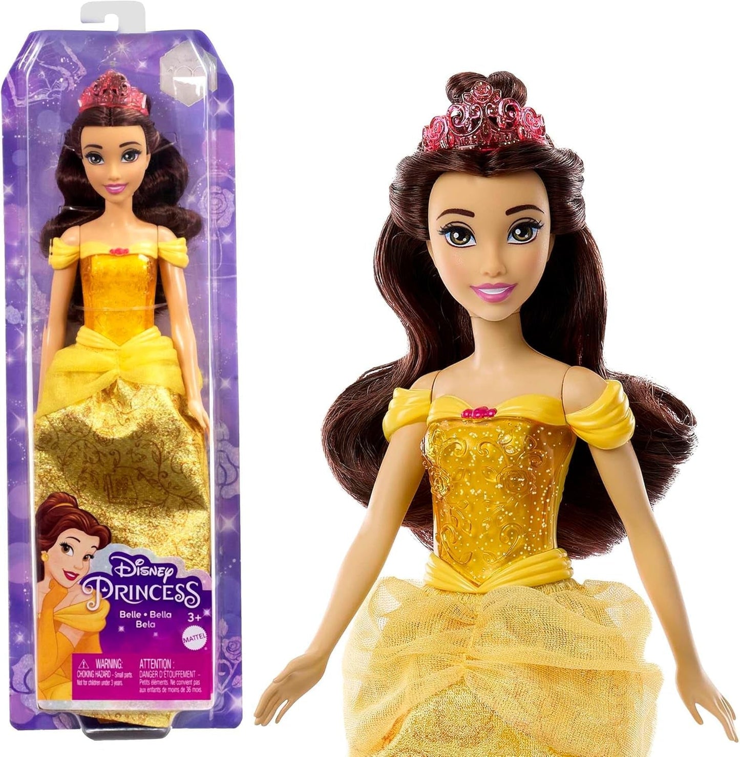 Mattel Disney Princess Zabawka Ruchoma lalka Belle Fashion z błyszczącymi ubraniami i akcesoriami Prezent dla dzieci inspirowany filmami Disneya HLW11 Naty Shop Dolls Domyślny tytuł