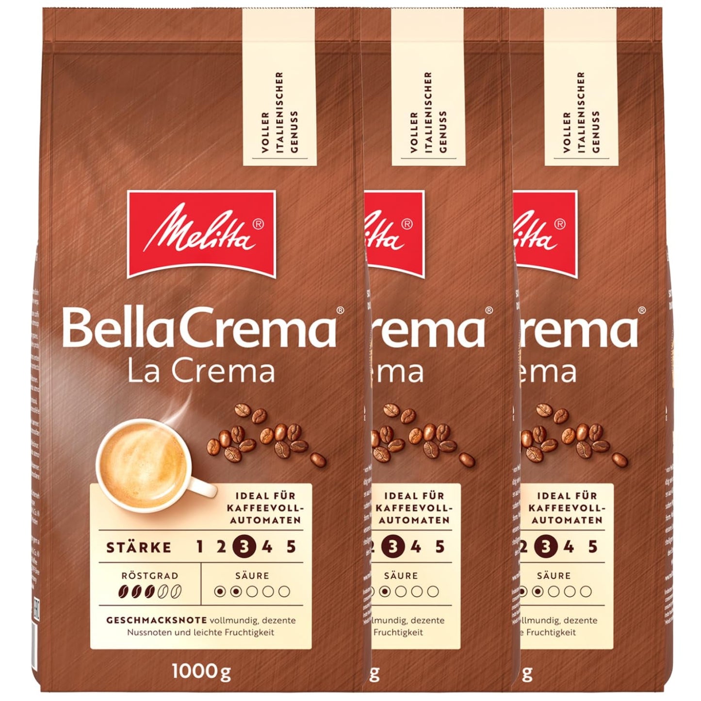 3 Kawa ziarnista Melitta BellaCrema La Crema, średnio palona, ​​po 1 kg