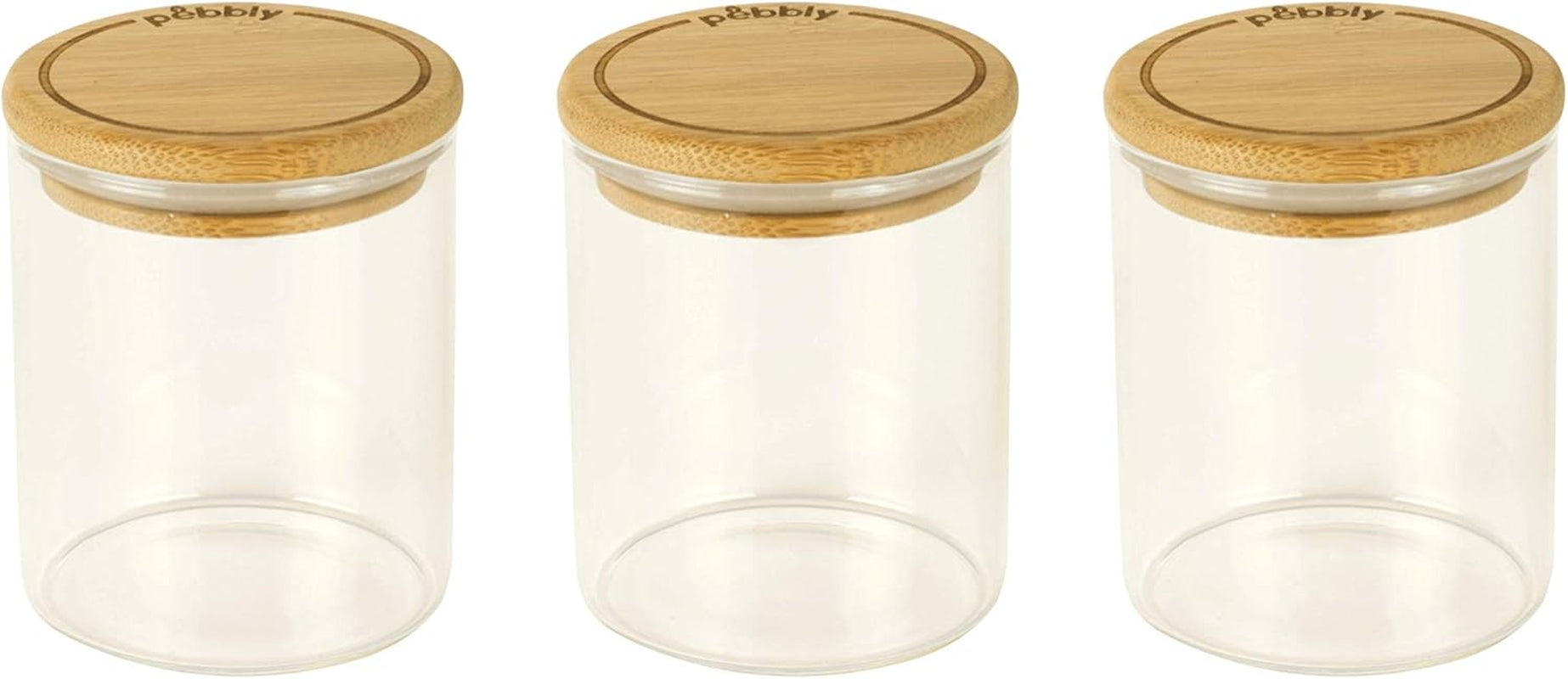 Zestaw 3 kwadratowych pojemników szklanych z bambusową pokrywką - 800 ml, szkło borokrzemowe, bambus, silikon, naturalny, 11 x 11 x 11 cm Pudełka do przechowywania żywności Naty Shop Zestaw 3 Boîtes À Épices -180 ml