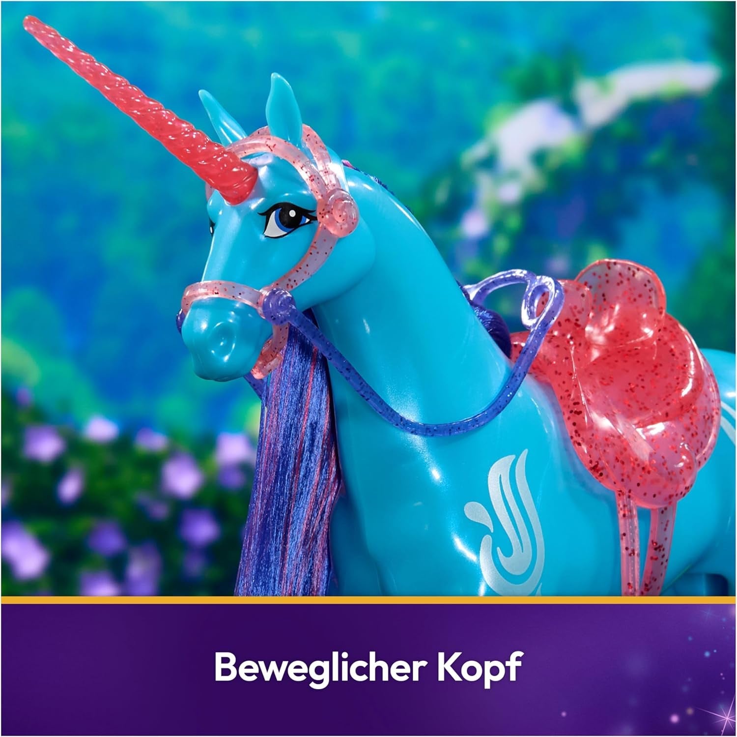 Unicorn River Unicorn Academy - wysoki na 28 cm, oryginalny jednorożec Isabel z serialu Netflix, z prawdziwą grzywą i ogonem, zdejmowaną uzdą oraz siodłem i szczotką, dla dzieci od 4 roku życia