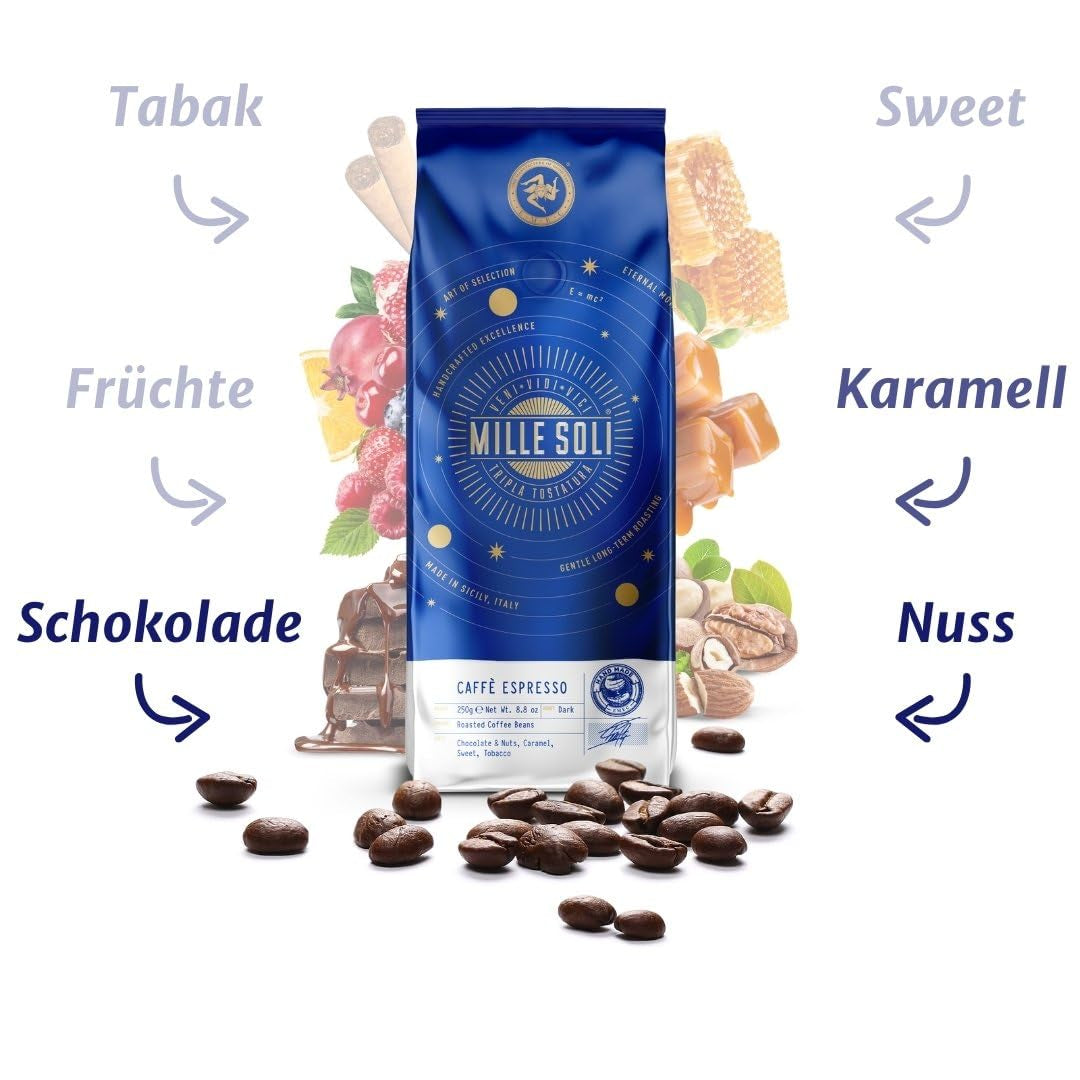 Kawa ziarnista Caffè Espresso - Tradycyjne palenie na Sycylii - Kawa ziarnista Premium, torebka 250 g, do ekspresów w pełni automatycznych i kolby