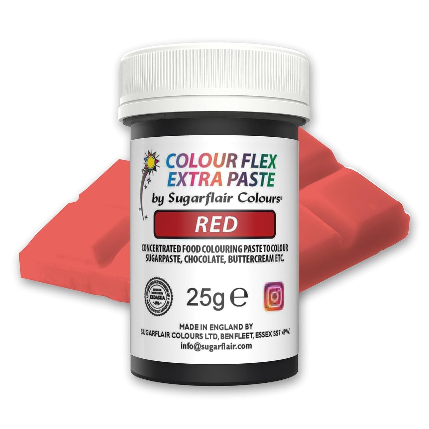 Barwnik spożywczy Sugarflair Colourflex Extra Paste czerwony - Jadalny barwnik spożywczy do śmietany, czekolady, pasty cukrowej, lukru, kremówki, mieszanek do ciast, ciast i nie tylko - 25g