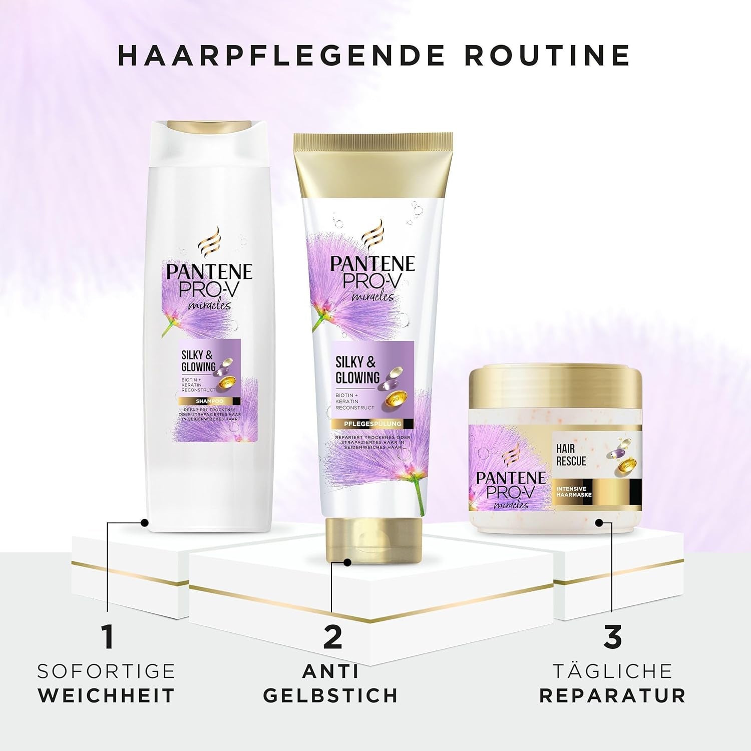 Pantene Pro-V Silky & Glowing Hair Rescue intensywna maska do włosów z biotyną i keratyną Reconstruct 300ml. Pomaga naprawić suche, zniszczone lub rozjaśnione włosy. Maska do włosów Naty Shop