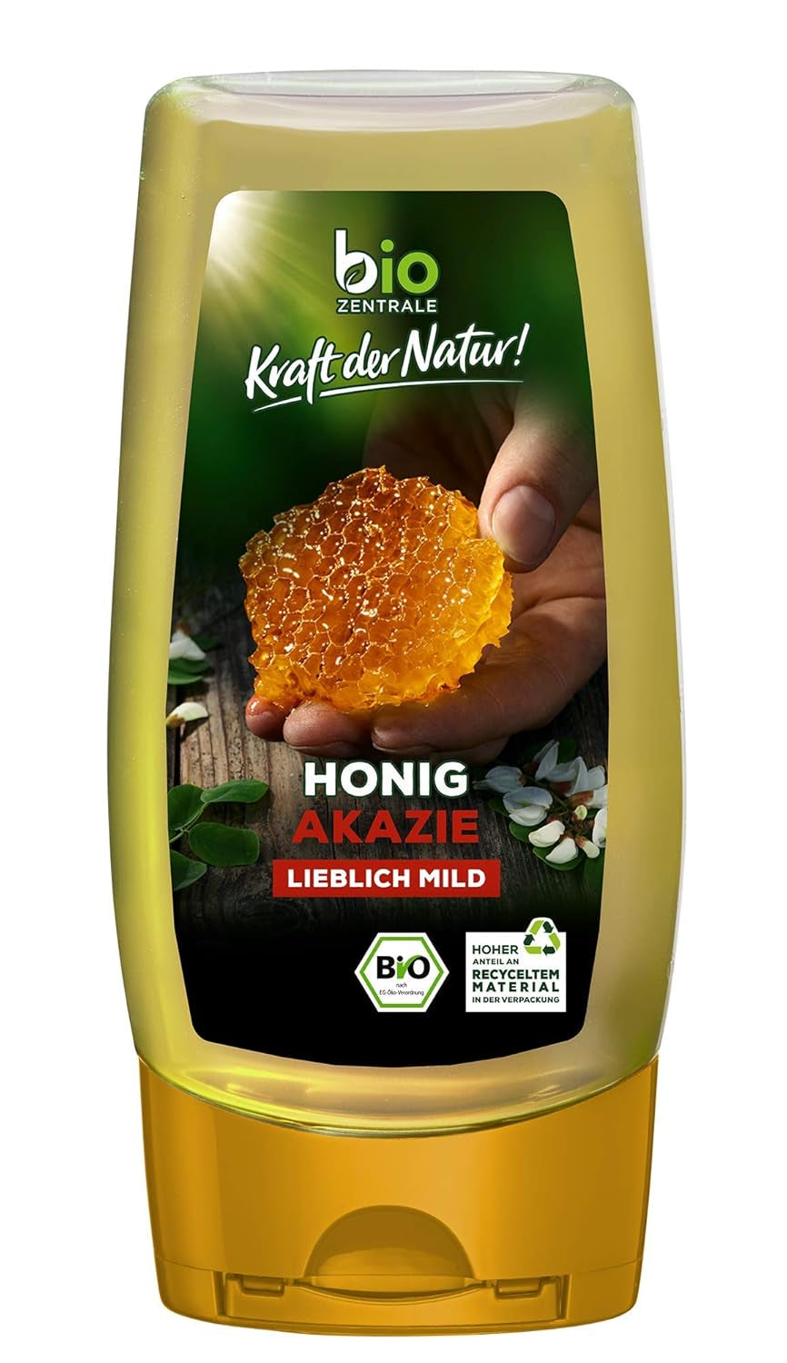 Biozentrale Organiczny miód akacjowy | 350 g Organiczny miód z kwiatów akacji białej | Idealny jako pasta do smarowania Organiczny miód do herbaty | Alternatywa dla miodu plastra miodu (2 szt.)