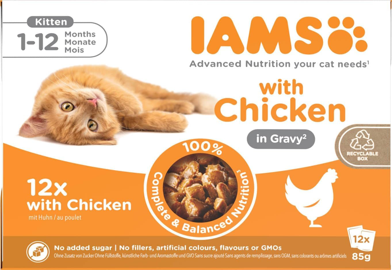 IAMS Delights Kitten Nassfutter - Opakowanie zbiorcze Katzenfutter mit Hunn w sosie, wysokiej jakości Futter für Junior Kätzchen von 1-12 Monate, 12 x 85 g