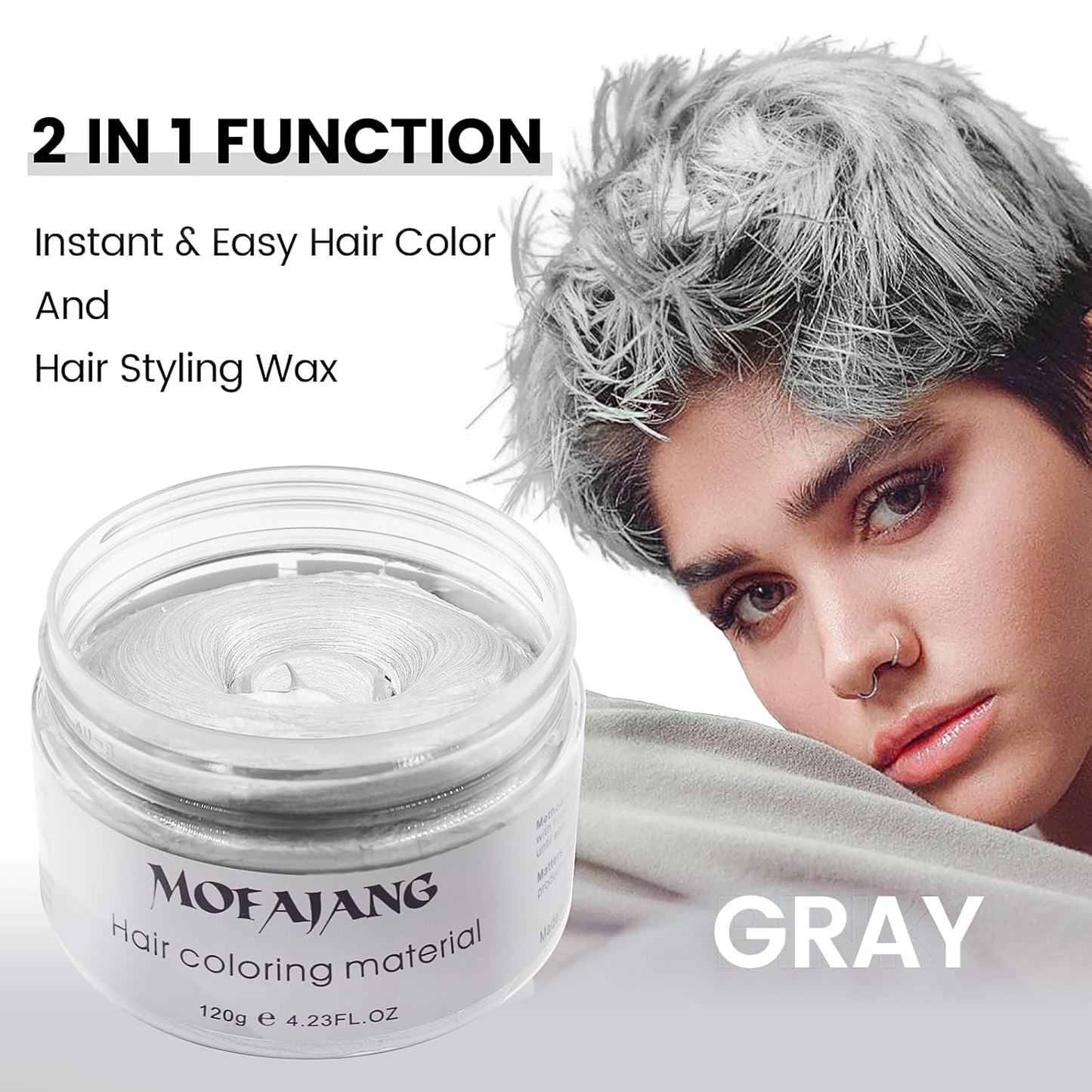 Tymczasowa koloryzacja włosów, stylizacja odcienia włosów dla kobiet mężczyzn, naturalna pomada do włosów, wosk do farbowania włosów na imprezę, cosplay i Halloween, 4,23 uncji (srebrnoszary) farba do włosów Naty Shop