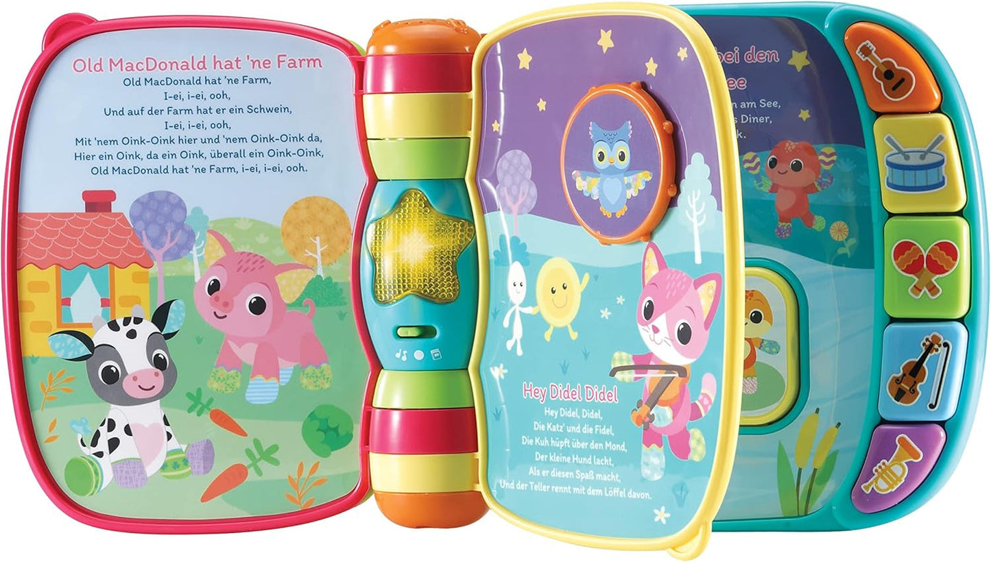 Stół do zabawy VTech Baby Adventure - Kolorowy stół do zabawy dla dzieci z 6 boiskami i elementami interaktywnymi oraz książeczka z piosenkami Baby My First 6-stronicowa kolorowa książeczka i ruchome elementy do zabawy Bebe Toys Naty Shop