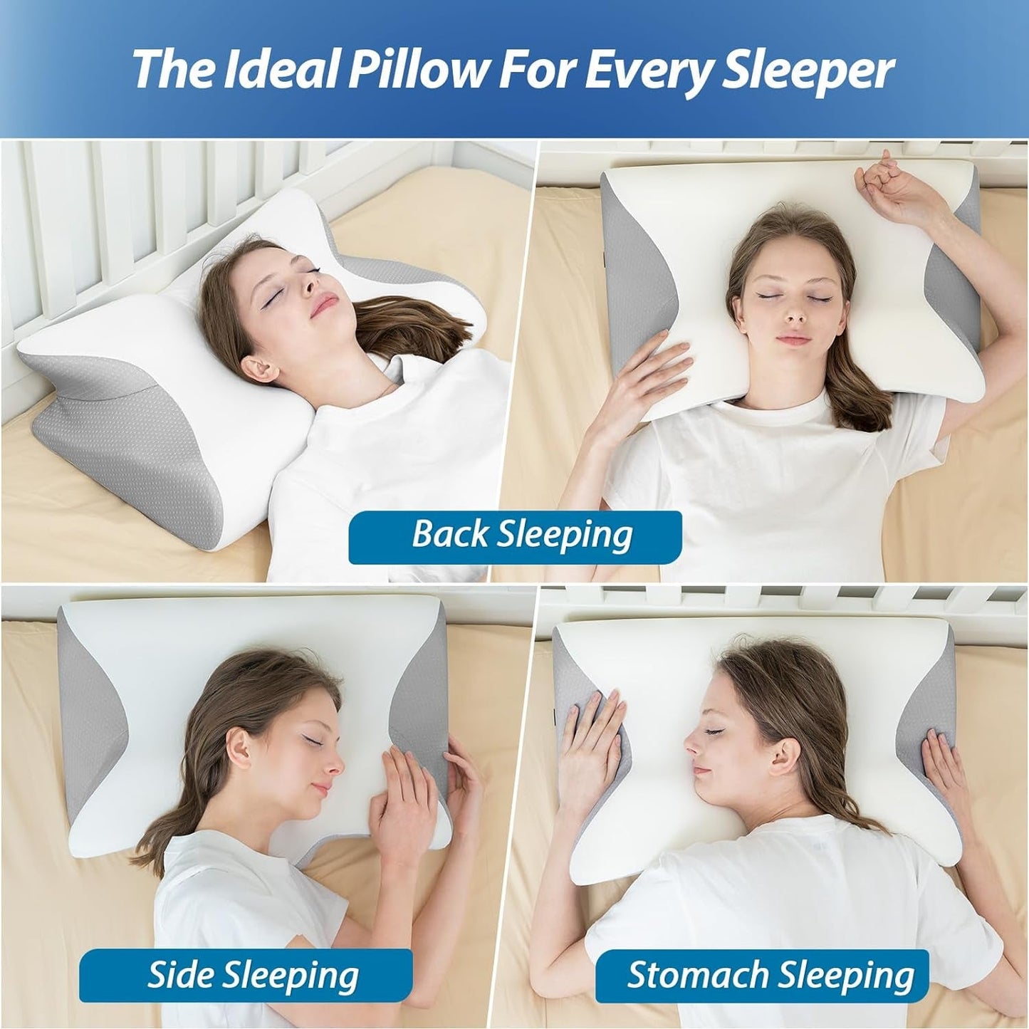 HOMCA Neck Pillow Memory Foam Orthopedic Pillow 2 in 1 Neck Support Pillow with 3D Cooling Cover Ergonomic Sleeping Pillow for Back, Side and Stomach Sleepers Gray 60X13/11X40cm Cervical Orthopedic Pillows Naty Shop