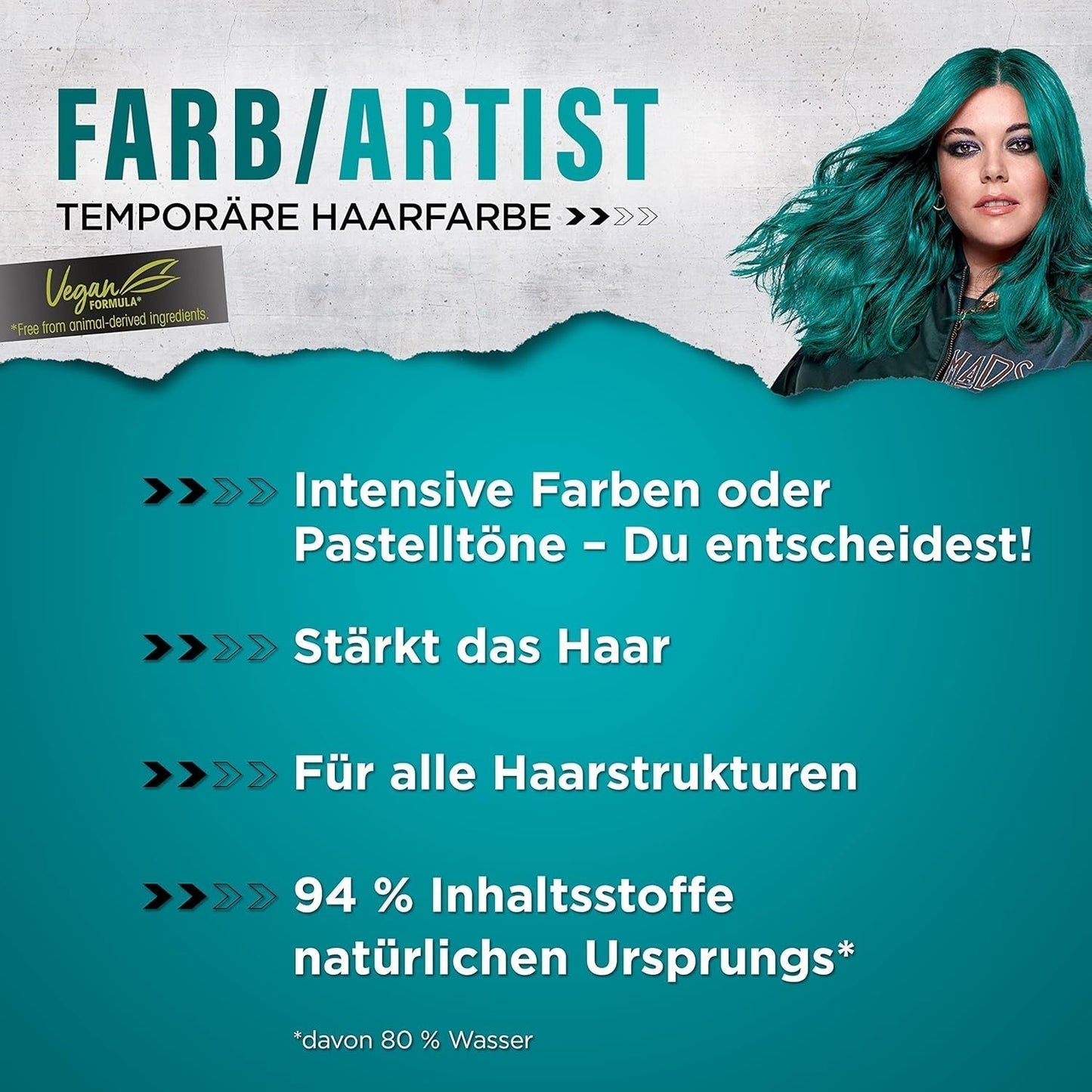 got2b Colour/Artist 097 Mermaid Green Level 2 (3x 80 ml), tymczasowa farba do włosów nadaje włosom połysk w intensywnych kolorach lub pastelowych odcieniach, farba utrzymuje się 12-15 myć, formuła wegańska Farba do włosów Naty Shop
