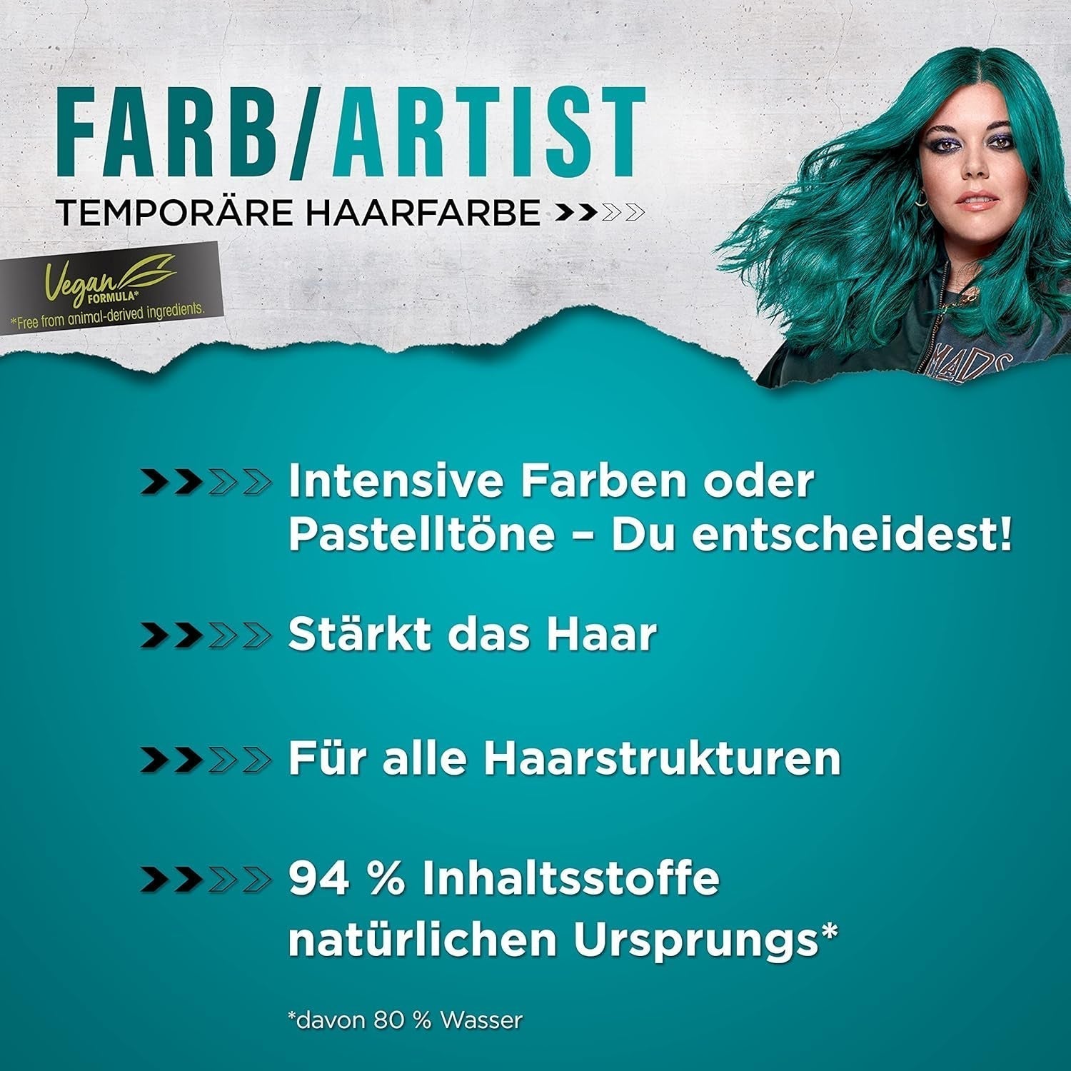 got2b Colour/Artist 097 Mermaid Green Level 2 (3x 80 ml), tymczasowa farba do włosów nadaje włosom połysk w intensywnych kolorach lub pastelowych odcieniach, farba utrzymuje się 12-15 myć, formuła wegańska Farba do włosów Naty Shop