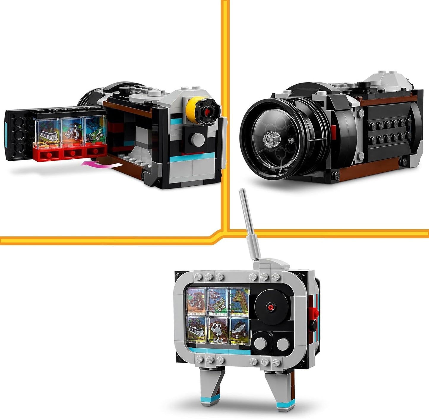 LEGO Creator Zabawka z aparatem retro 3 w 1, kamera, telewizor, dekoracje na biurko dla dzieci lub akcesoria do sypialni, prezenty fotograficzne dla dziewcząt i chłopców w wieku 8 lat 31147 Zestawy do budowania Kup w sklepie LEGO