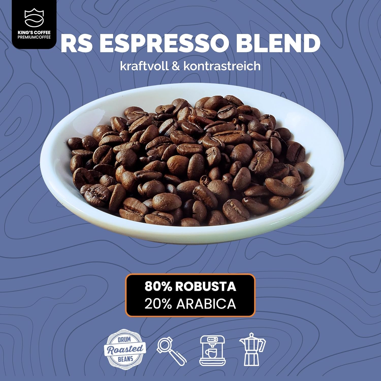 KING'S COFFEE - AMESTEC RS ESPRESSO - 1 kg mocnej i aromatycznej kawy ziarnistej - kawa o niskiej kwasowości - kawa pełnoziarnista - palenie małych partii z Włoch - ziarna espresso do ekspresów w pełni automatycznych i ekspresów kolbowych