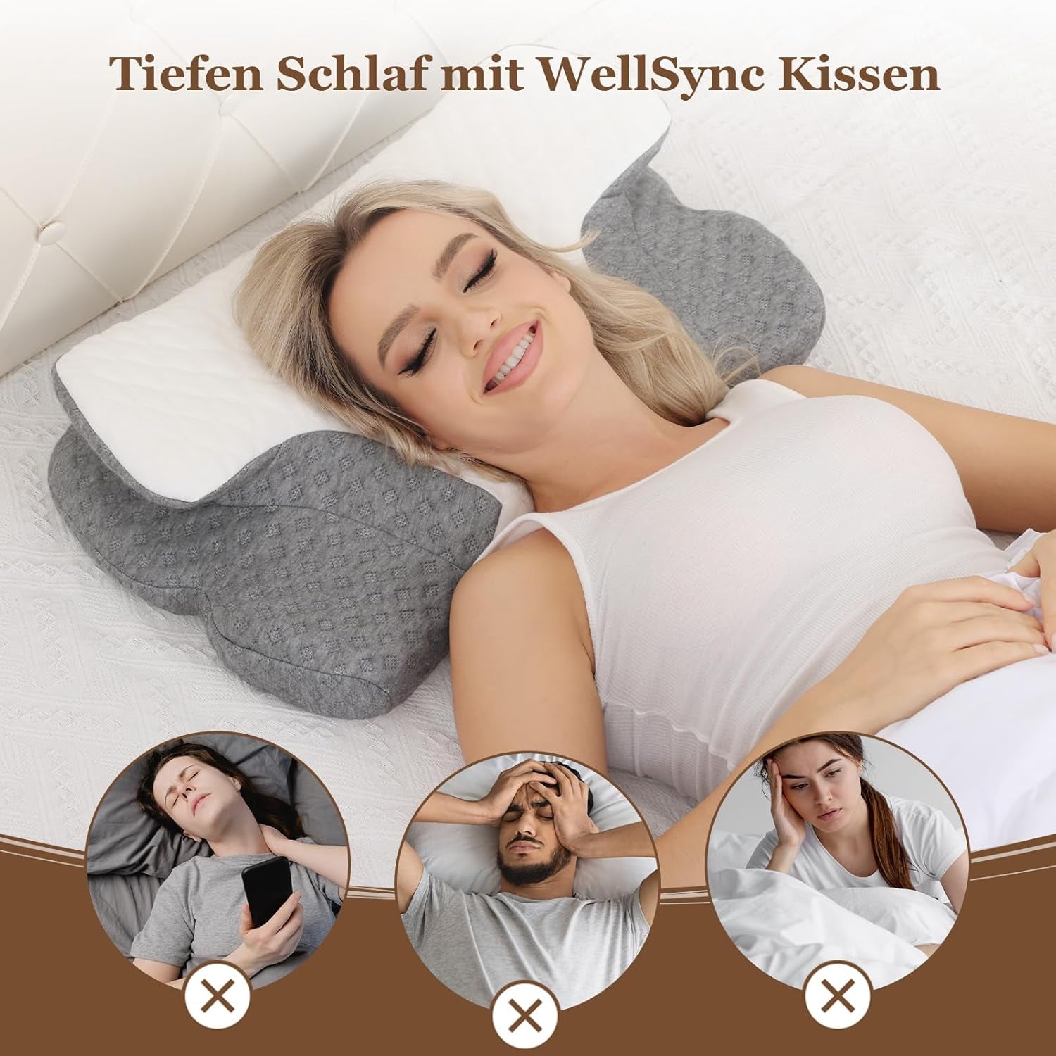 Poduszka pod szyję Wellsync Poduszka ergonomiczna Poduszka z pianki memory Poduszka ortopedyczna dla osób śpiących na boku Podkłady na plecach Podkłady na brzuch Ból szyi Biały Szary Poduszki ortopedyczne szyjki macicy Naty Shop