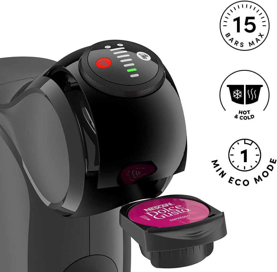 NESCAFÉ DOLCE GUSTO DeLonghi Dolce Gusto Genio S EDG226.A, Ekspres na kapsułki z 3 kapsułkami, kompaktowa konstrukcja, regulowana tacka ociekowa, 0,8 l, wyjmowany zbiornik na wodę, 1470 W, antracyt