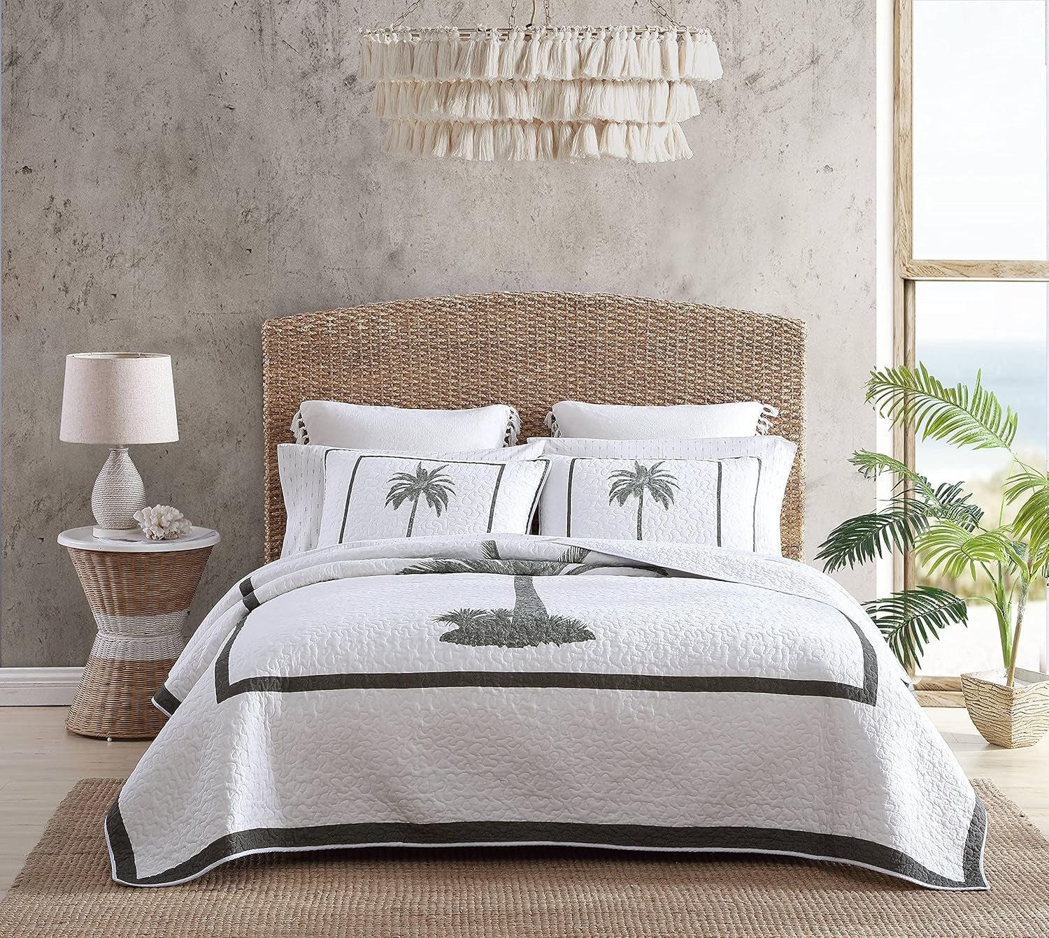 Kolekcja Tommy Bahama Palm Island | Pościel - 100% bawełna, dwustronna, miękka i oddychająca, wyprana wstępnie dla dodatkowej miękkości, łóżko typu king-size, szara Naty Shop Kołdry i kołdry Grey King