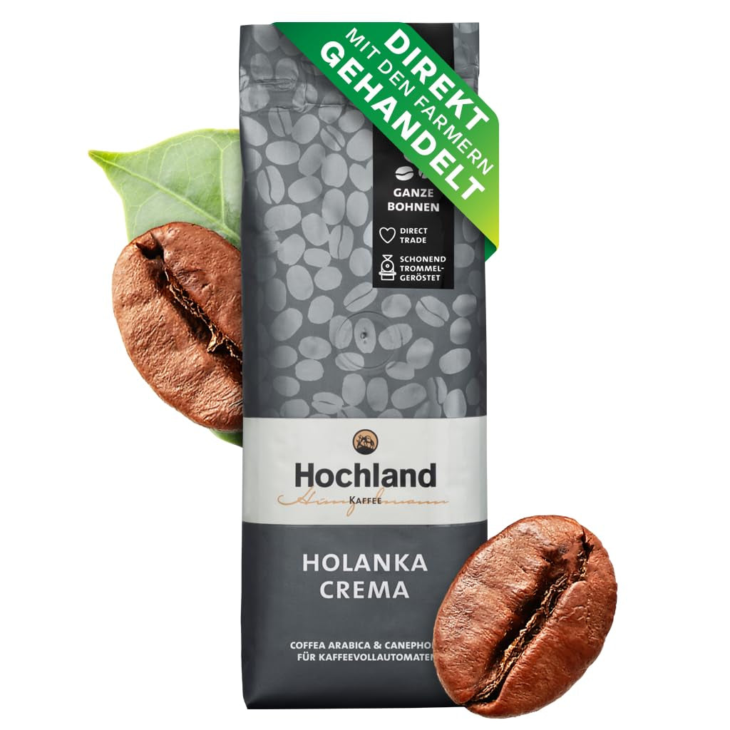 Hochland Kaffee - Holanka Crema - 250g Kaffeebohnen - Zrównoważona sprzedaż bezpośrednia - Idealna do w pełni automatycznych maszyn i Siebträger - Łagodniejszy aromatyczny smak - Najlepsza jakość z Peru