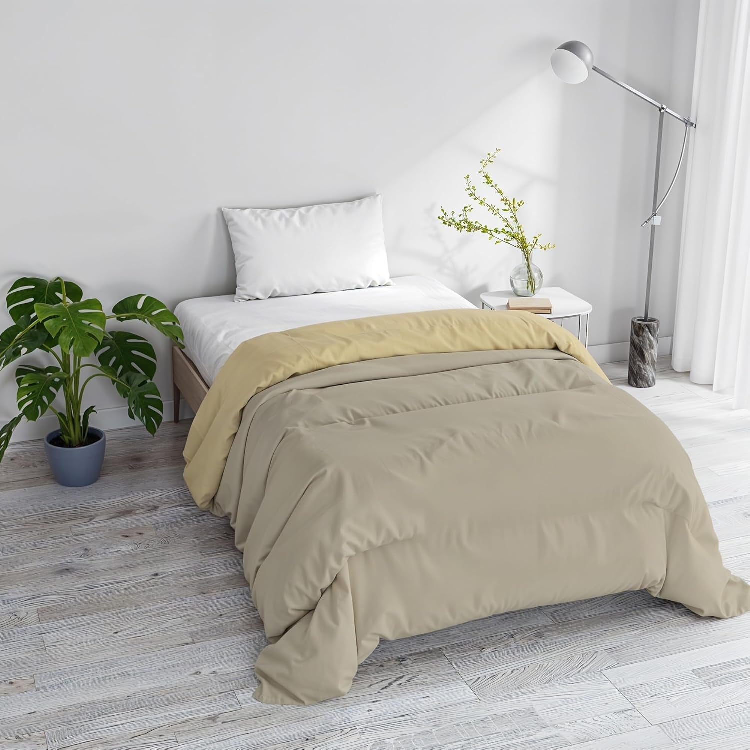 Podstawowy koc zimowy gładki z podszewką, ciemnozielony / kremowy, 200X245Cm Naty Shop Kołdry i kołdry Taupe/kremowy 160X245Cm