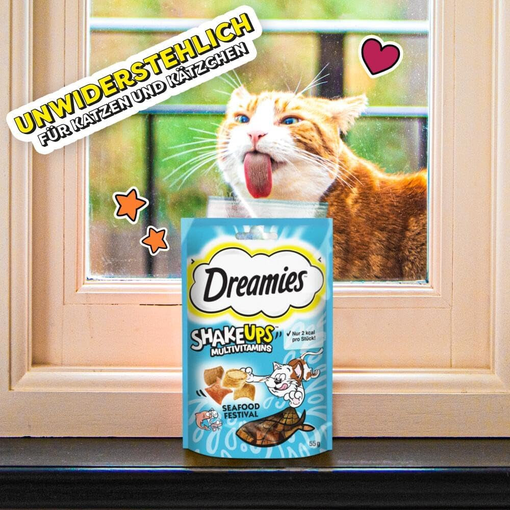 DREAMIES SHAKE UPS Multiwitaminowe przysmaki z owoców morza dla kotów w porcjowanych saszetkach - 55g (6 saszetek)