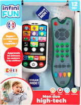 Zaawansowany telefon My Duo + pilot zdalnego sterowania — 1 trójjęzyczny pilot w języku francuskim/angielskim/hiszpańskim i 1 niezwykle realistyczny telefon — wielofunkcyjna zabawka edukacyjna od 12 lat. Zabawki Bebe Naty Shop