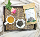Herbata jaśminowa sypka 100g, Herbata zielona z kwiatem jaśminu o naturalnym smaku, Herbata zielona jaśminowa z wyraźnym aromatem jaśminu, Herbata zielona Teaclub
