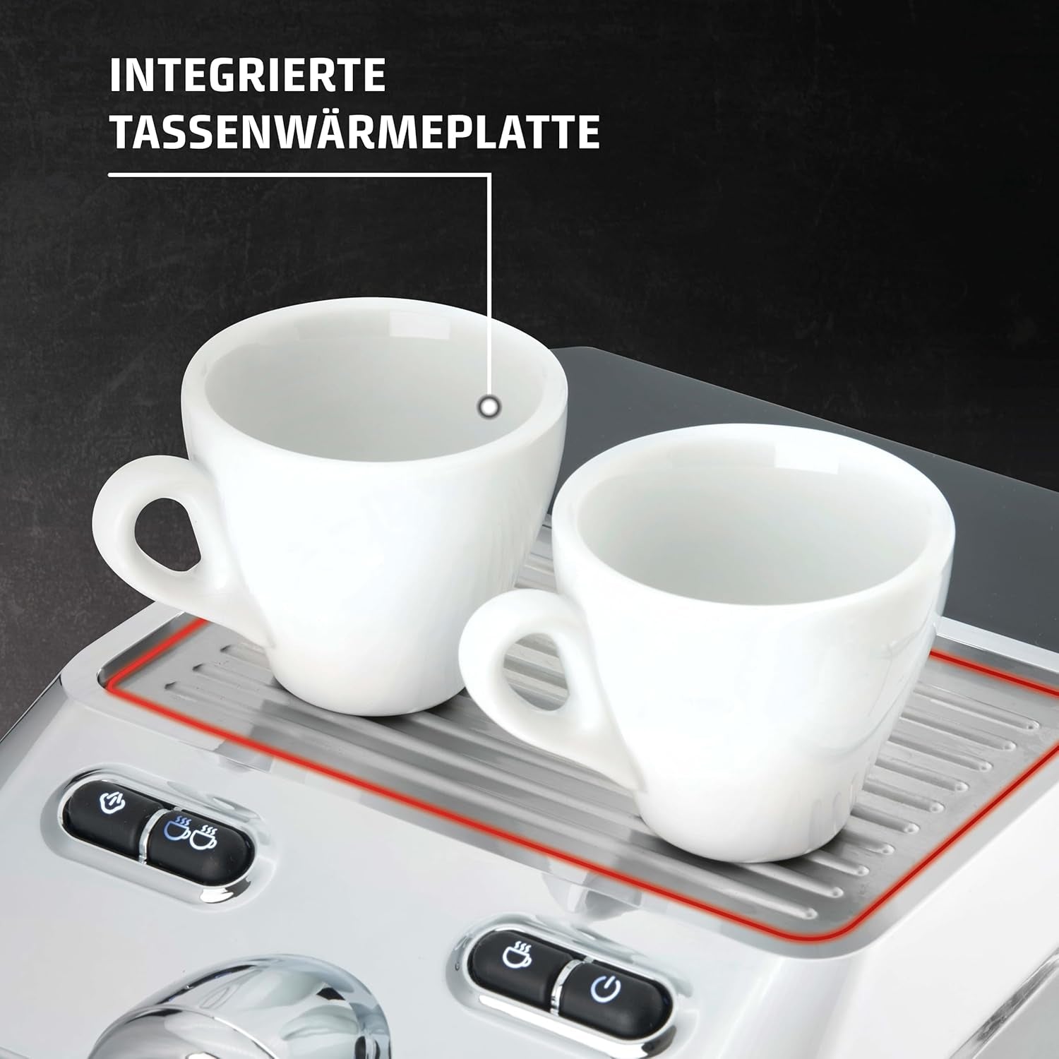 Caso Espresso Gourmet - Ekspres do kawy z kolbą ze stali nierdzewnej, wydajna pompa Ulka 19 Bar, ze spieniaczem do mleka, do kawy mielonej lub kapsułek z kawą ESE, na 2 filiżanki, z podgrzewaczem do filiżanek
