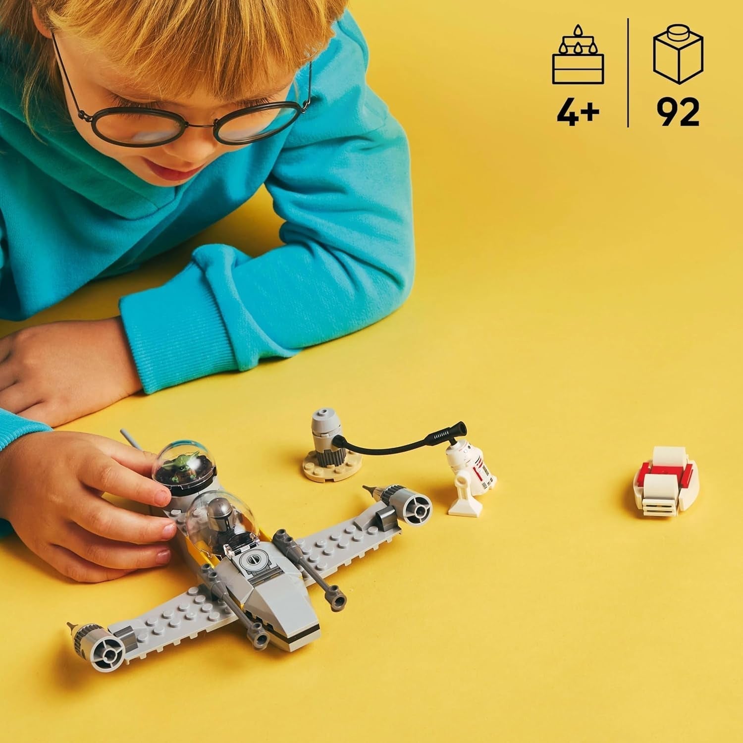 LEGO Star Wars 75410 Myśliwiec Mandos i Grogus N-1 Starfighter z minifigurkami Mandalorianina, Grogu i R5-D4, w tym kolumna do zbudowania, zestaw startowy statku kosmicznego dla chłopców i dziewcząt od 4 lat Zestawy do budowania Beuche den LEGO-Store