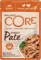 Wellness CORE Purely Paté 24 x 85g, Kurczak i Indyk - Mokra karma dla kotów, delikatny pasztet, bez zbóż, naturalny, hipoalergiczny, o wysokiej zawartości białka, o wysokiej zawartości mięsa