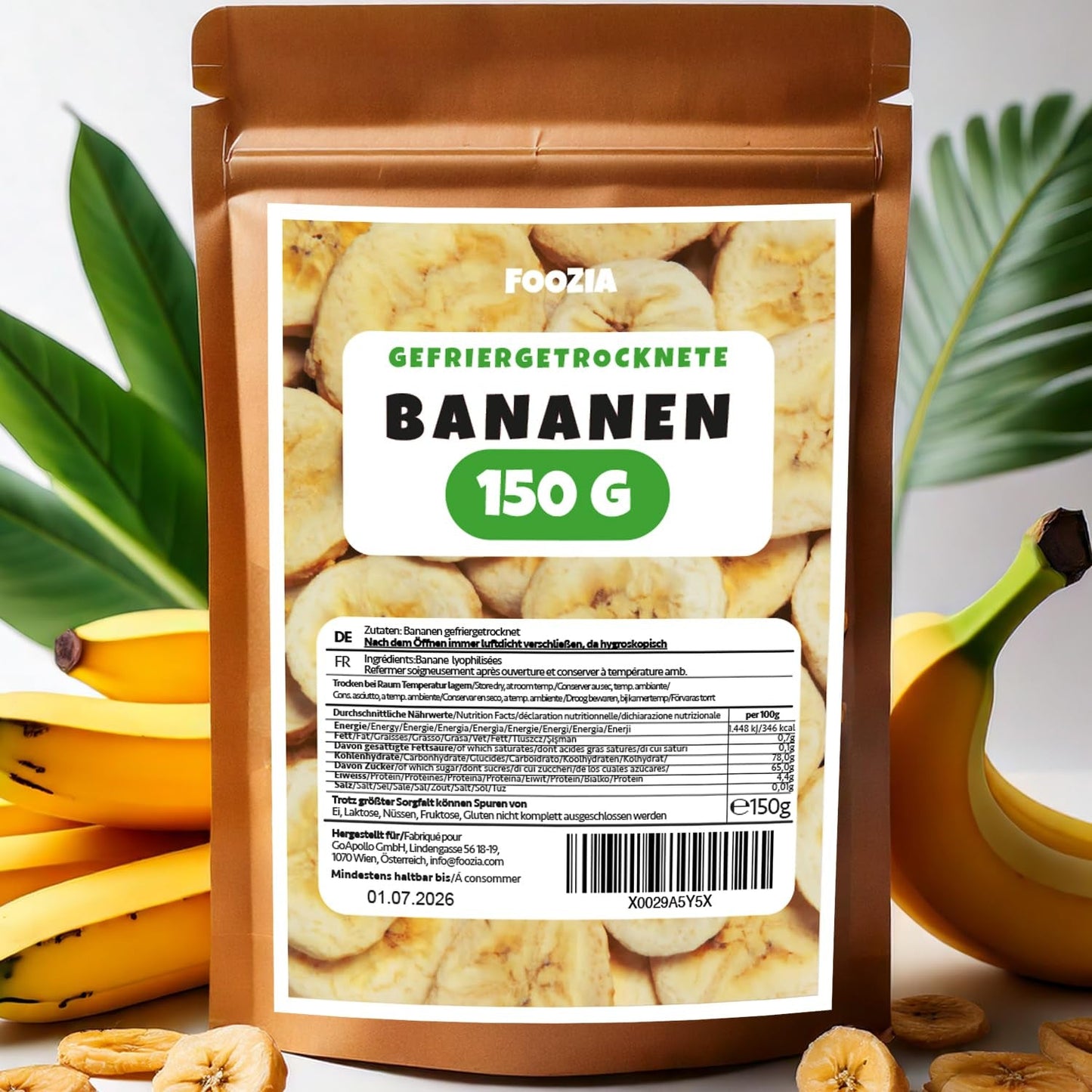 Banany liofilizowane 150g plastry, Owoce liofilizowane bez dodatków Pure - 100% naturalne suszone owoce - Banany suszone suszone owoce od Foozia Produkty odwodnione Naty Shop 150G