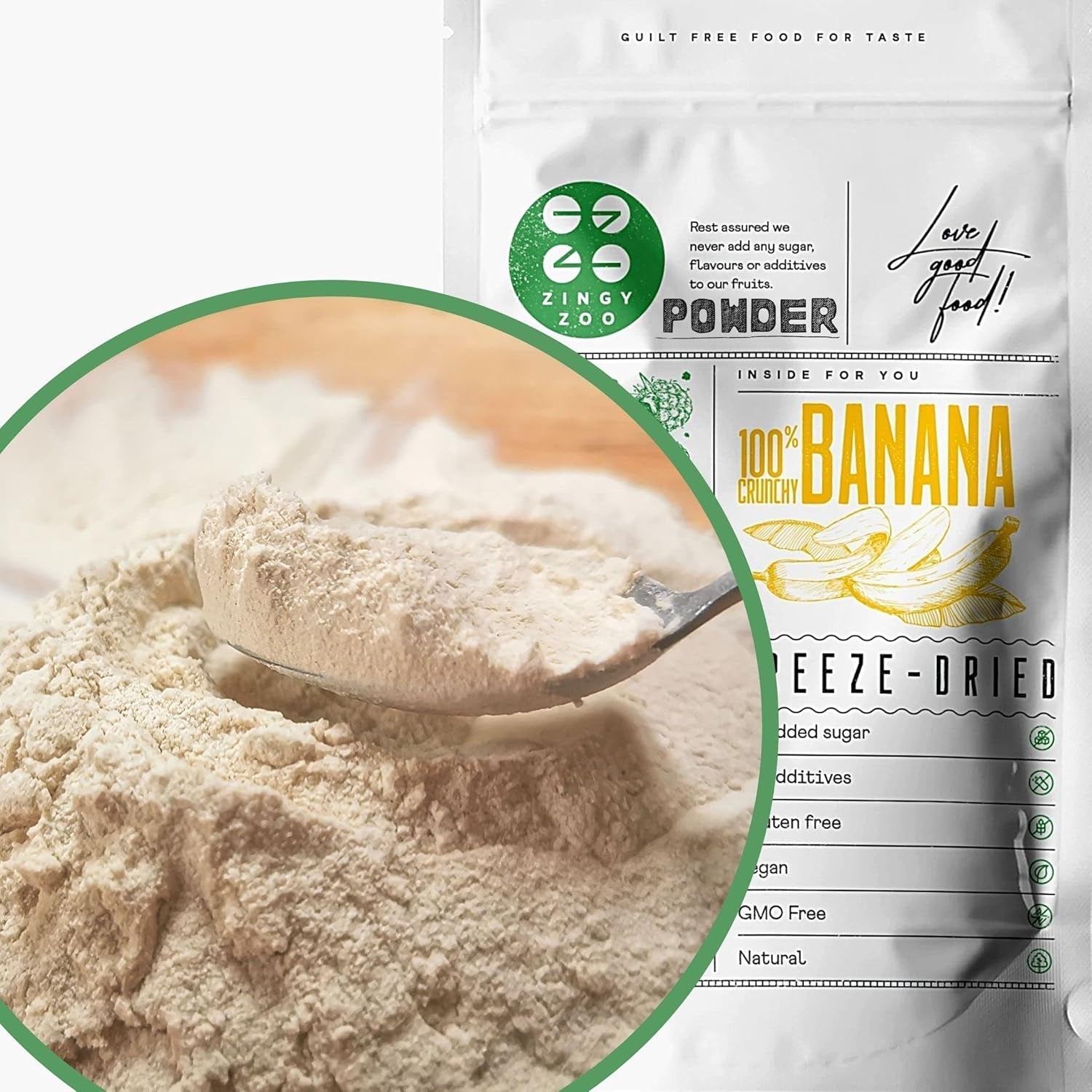 Liofilizowane banany w proszku | XL 300g Proszek owocowy Liofilizowany proszek bananowy | Do smoothie, pieczenia, ciasta | Liofilizowany banan | Owoce liofilizowane | ZingyZoo Banany w proszku Produkty suszone Naty Shop 300G