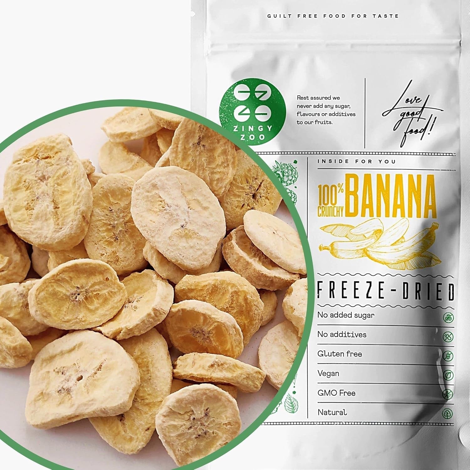 Liofilizowane banany | Opakowanie 120g Banany suszone bez cukru | Liofilizowany banan | Banany z suszonymi owocami | Świeże banany liofilizowane | Plasterki bananów z owocami liofilizowanymi Naty Shop produkty suszone 120 G (1 opakowanie)