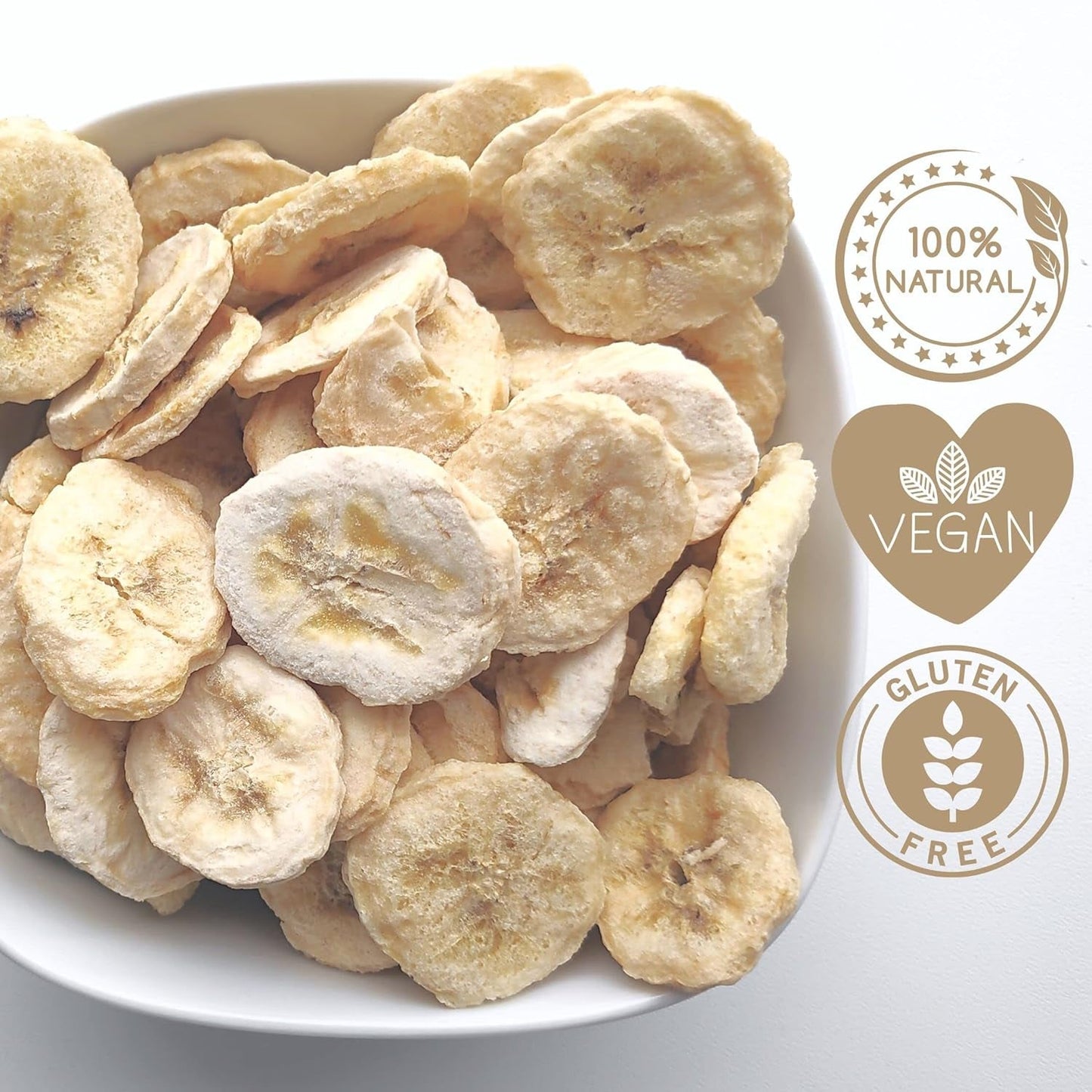 Liofilizowane banany | Opakowanie 120g Banany suszone bez cukru | Liofilizowany banan | Banany z suszonymi owocami | Świeże banany liofilizowane | Liofilizowane plasterki banana Naty Shop produkty suszone
