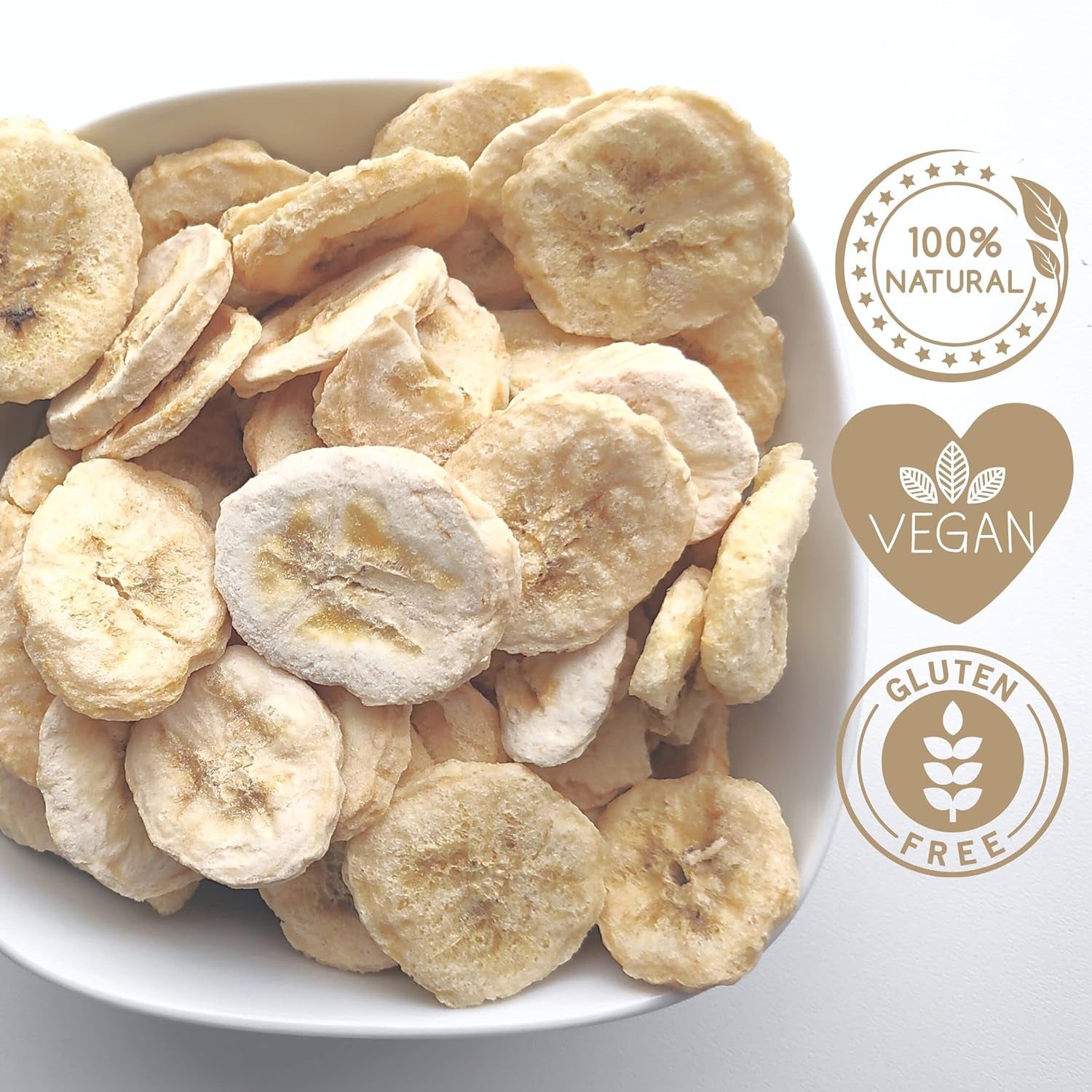 Liofilizowane banany | Opakowanie 120g Banany suszone bez cukru | Liofilizowany banan | Banany z suszonymi owocami | Świeże banany liofilizowane | Liofilizowane plasterki banana Naty Shop produkty suszone