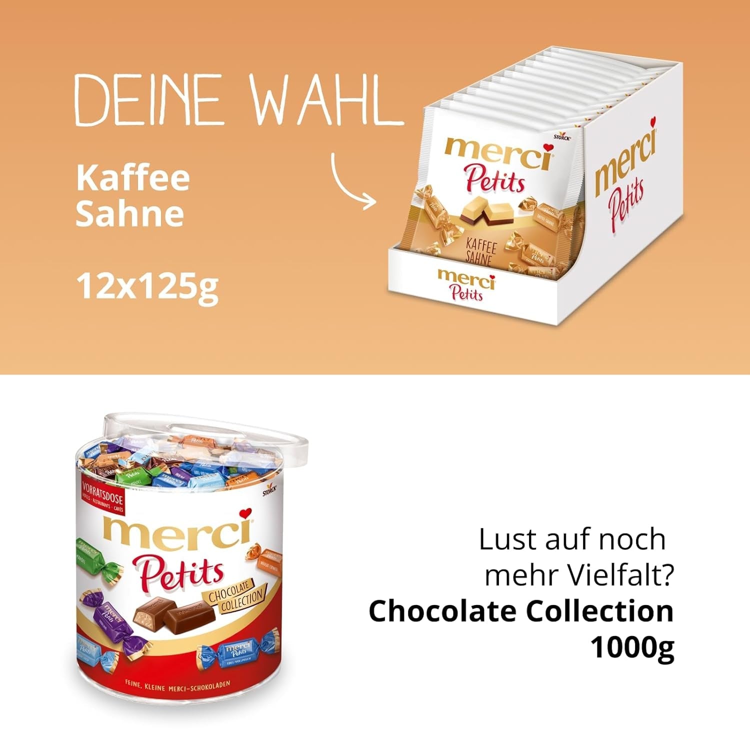 Krem kawowy Merci Petits - 12 x 125 g - Małe praliny z białej czekolady na delikatnej czekoladzie z kremem kawowym - Praliny czekoladowe pakowane pojedynczo