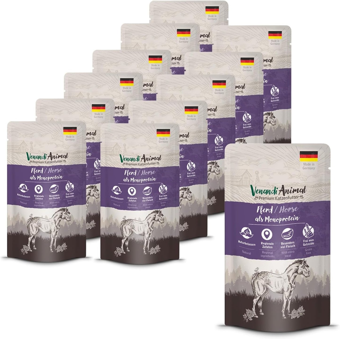 Venandi Animal - Mokra karma premium dla kotów - Koń jako monoproteina, opakowanie 12 sztuk (12 x 125 g), bez zbóż, monoproteina