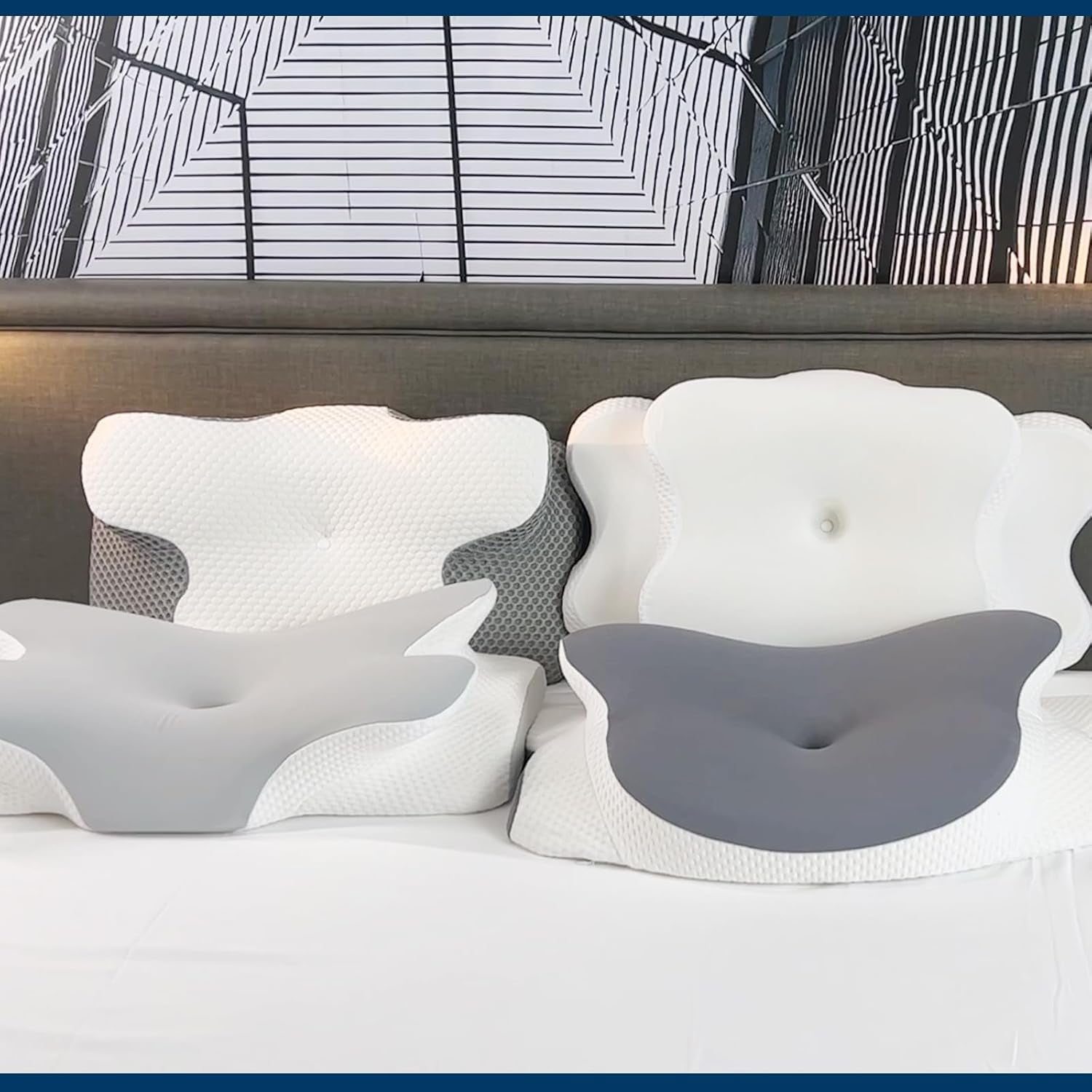 Poduszka pod szyję Ortopedyczna poduszka pod głowę Poduszka z pianki memory Poduszka boczna - ergonomiczna konstrukcja Pusty kształt do uderzeń bocznych, pleców i brzucha Jasnoszare Poduszki ortopedyczne szyjki macicy Naty Shop