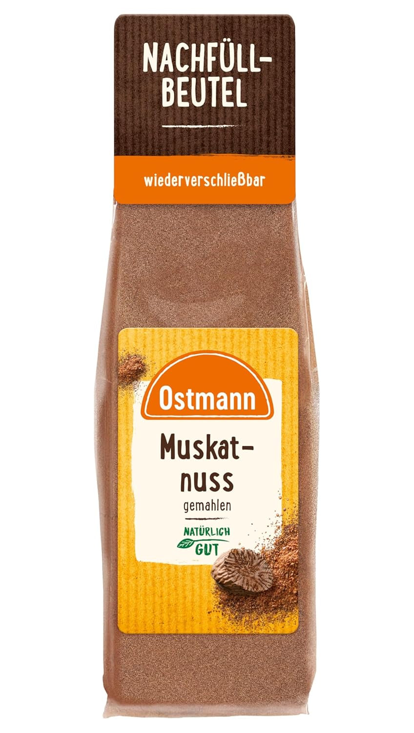 Ostmann Gewürze - Muskatnuss gemahlen | Idealny do dodawania smaku potrawom ziemniaczanym Zum Nachfüllen der Streudose | Zamykana torebka 50 g