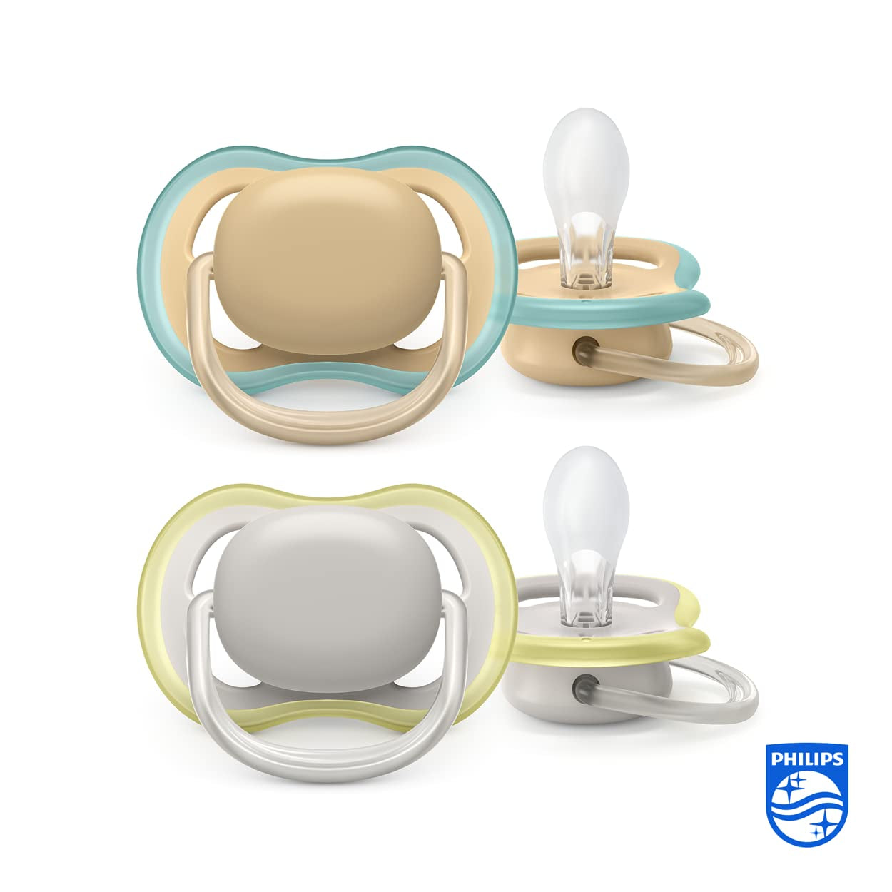 Zestaw 2 smoczków Philips Avent Ultra Air – Smoczki Bisfenol A dla dzieci w wieku 0–6 miesięcy (model SCF085/15) Brązowy/Zielony
