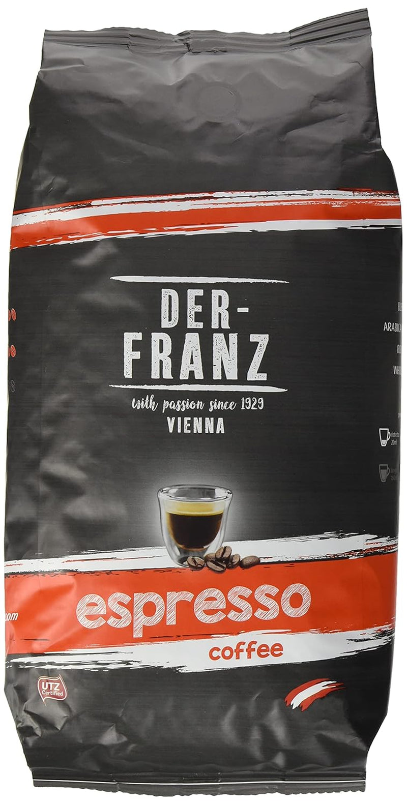 Der-Franz Espresso Kaffee, Intensität 5/5, Arabica i Robusta, ganze Bohne, 4 x 1000 g