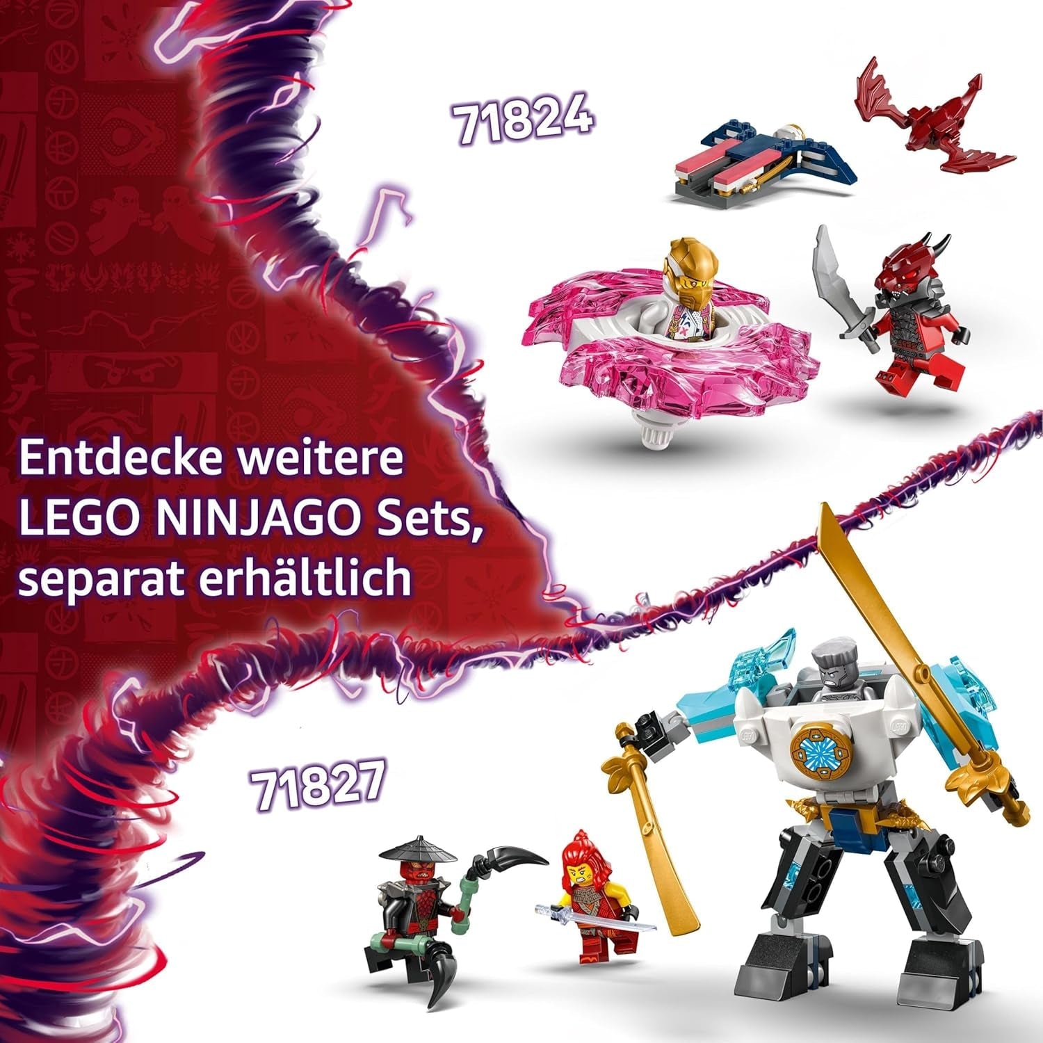 LEGO NINJAGO Smok Sory Spinjitzu Spinner — zabawka Ninja z 2 minifigurkami — mały zestaw do zabawy dla dzieci — pomysł na prezent dla chłopców i dziewcząt w wieku 6 lat 71824 Zestawy do budowania Besuche den LEGO-Store