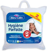 Bleu Câlin Zestaw 2 prostokątnych poduszek przeciwroztoczowych, antybakteryjnych, puszysty komfort, T 60X60 cm, 100% bawełna, doskonały asortyment higieniczny Poduszki standardowe Naty Shop