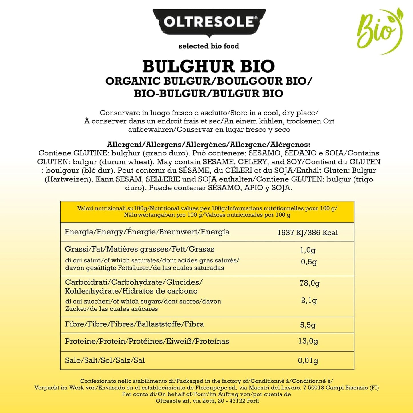 Organiczny bulgur włoski 5 kg, cała pszenica, pszenica durum, popękana pszenica, idealny do przyrządzania tabbouleh i dań orientalnych, praktyczny format