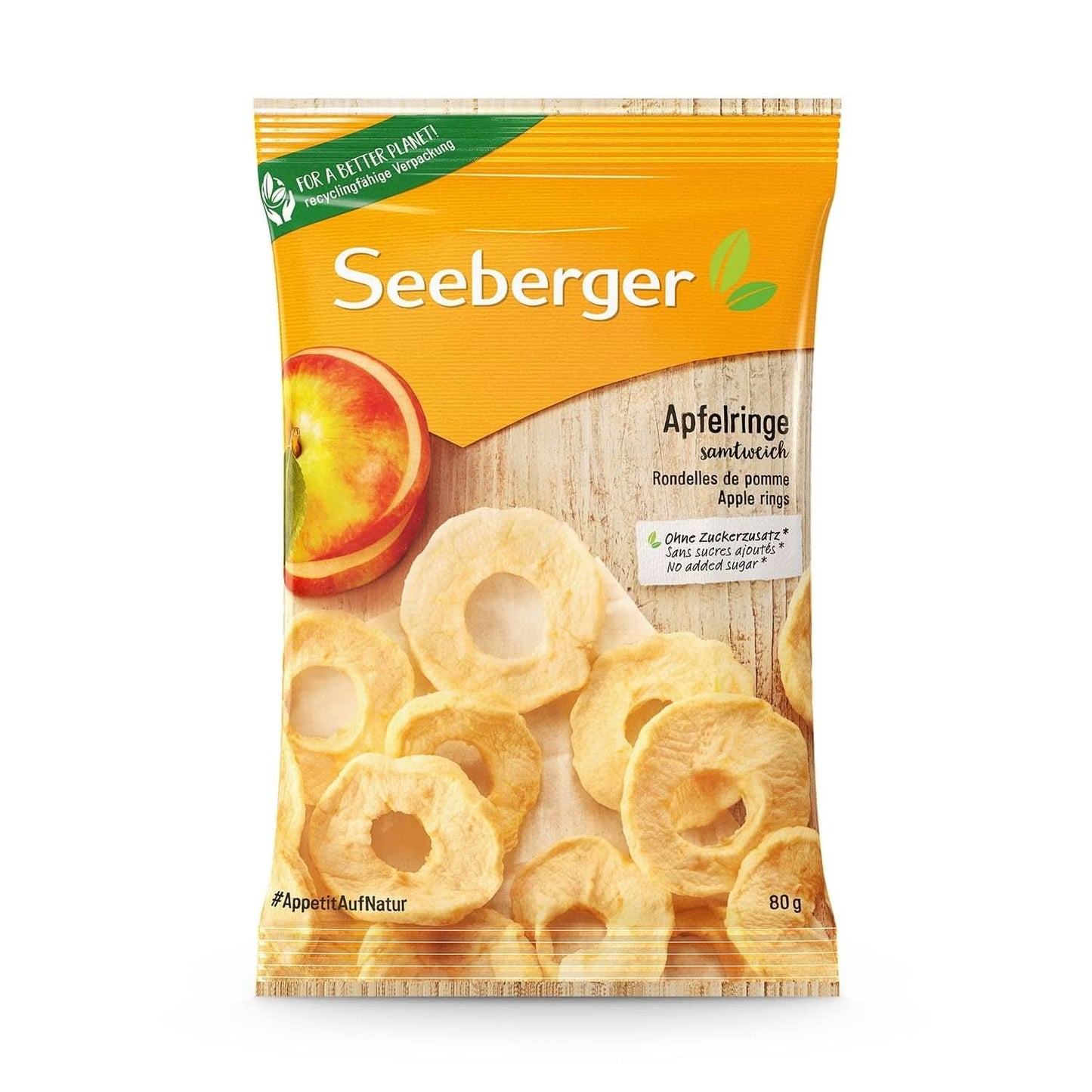 Seeberger, najwyższej jakości suszone plasterki jabłka, bez dodatku cukru, 10 x 80 gramów Naty Shop produkty suszone 80 gramów